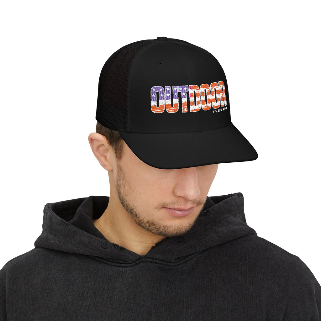Outdoor Therapy American Flag Trucker Hat Embroidered