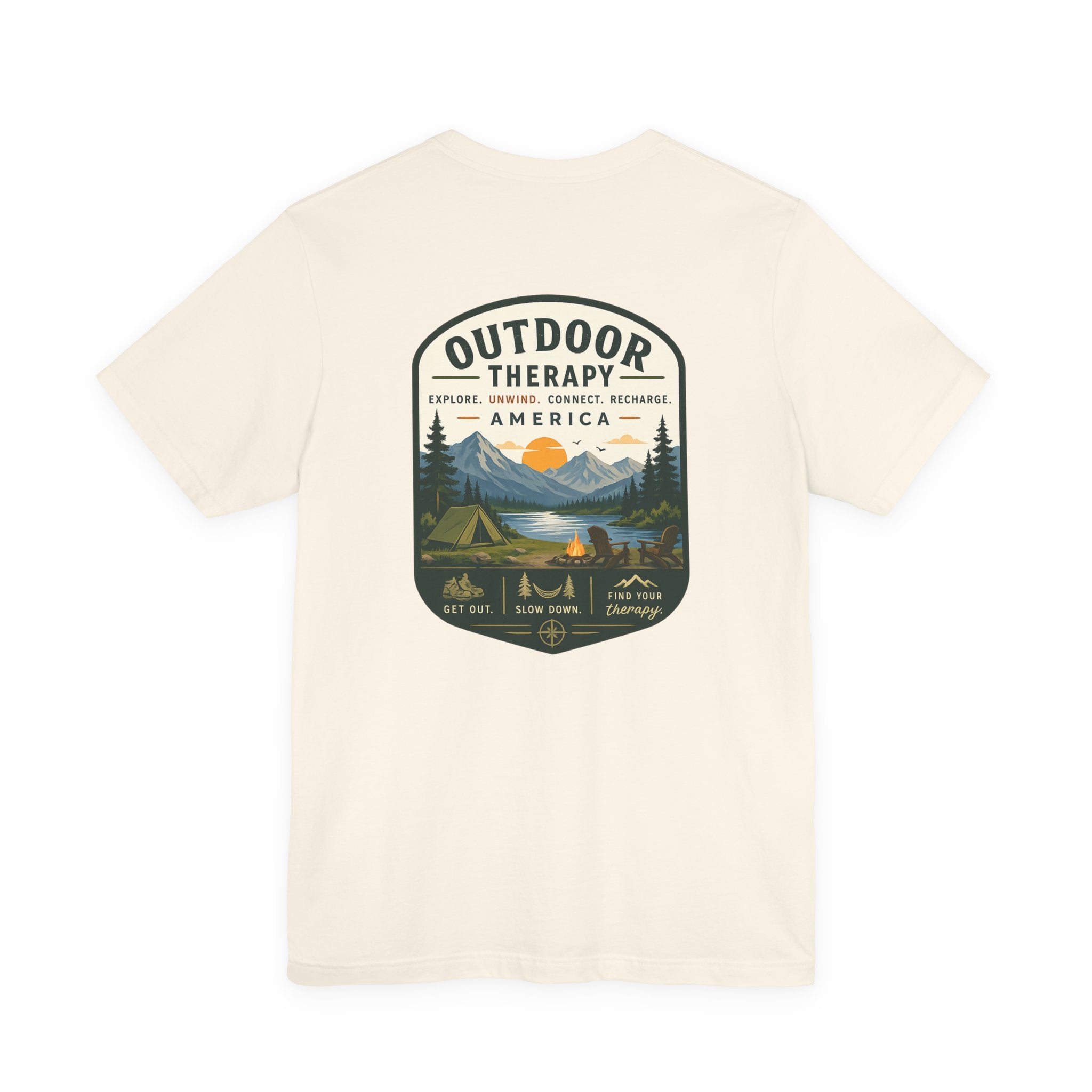 Outdoor Therapy Camping T‑Shirt — Mountain Campfire Graphic Tee
