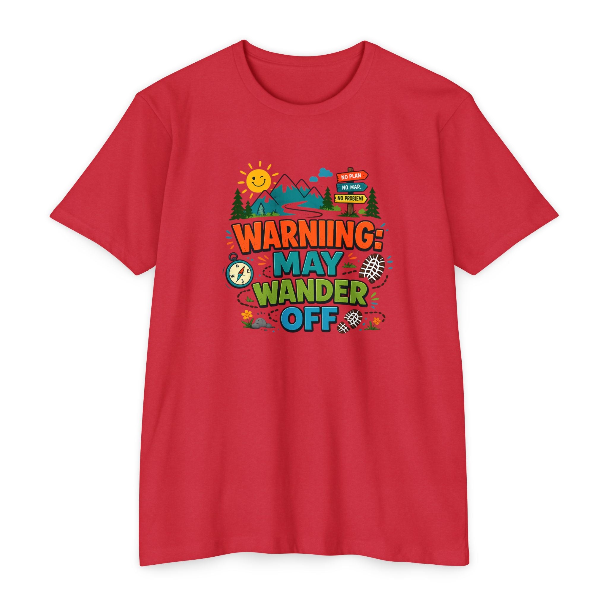 Warning May Wander Off Tee - Funny Hiking Shirt