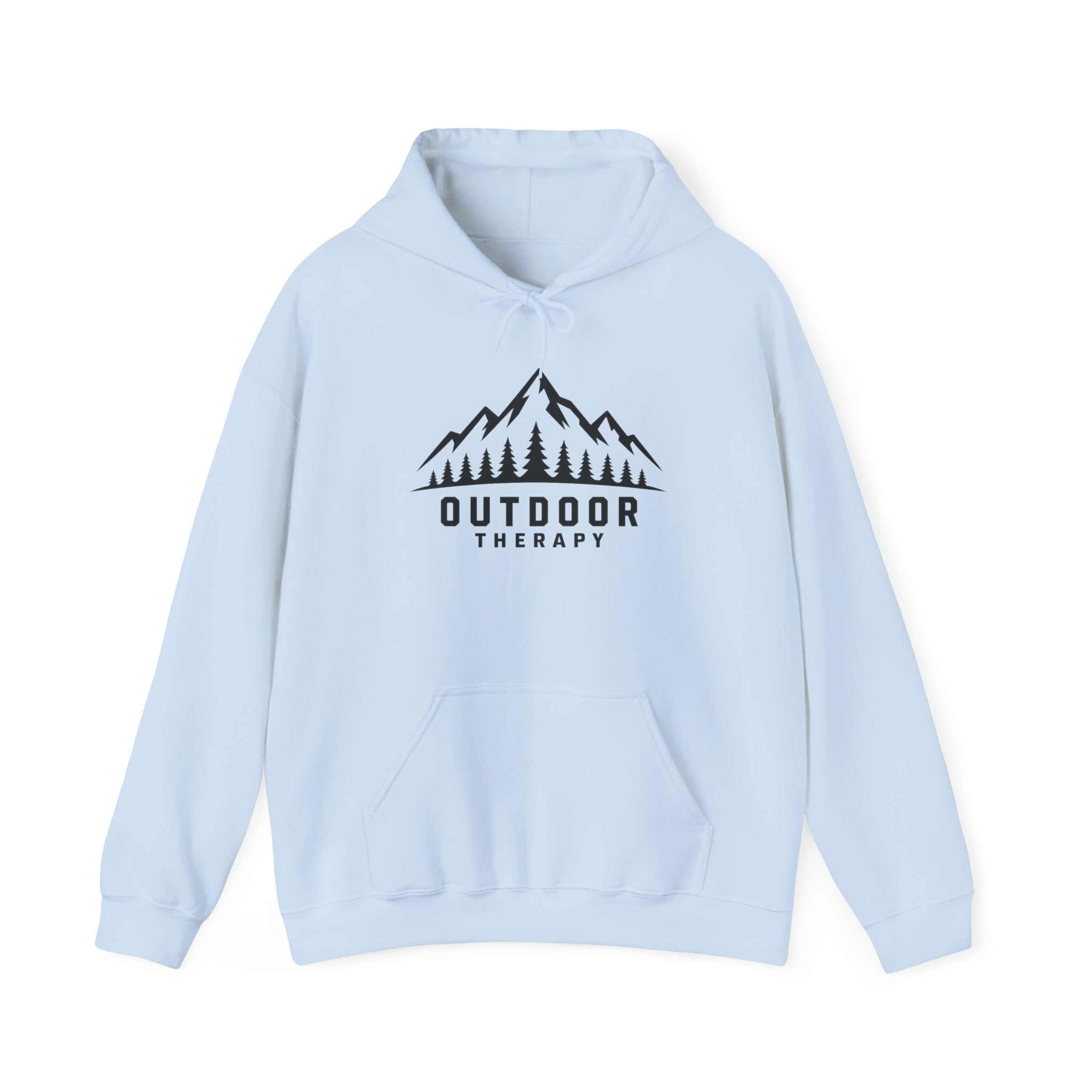 Outdoor Therapy Hoodie — Mountain & Trees Graphic Hooded Sweatshirt
