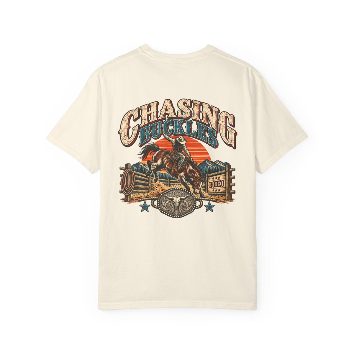 Chasing Buckles Rodeo Bull Rider T-Shirt