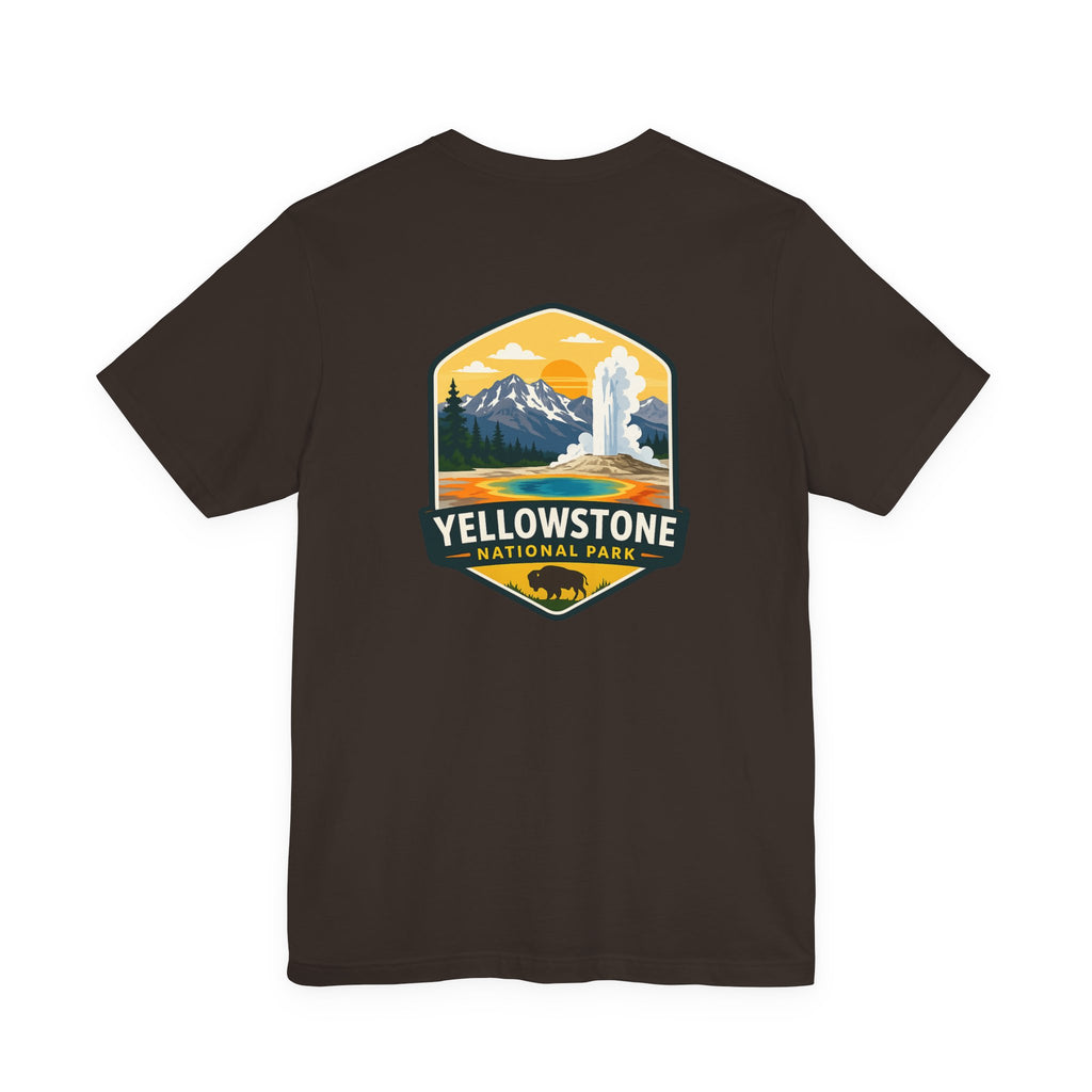 Yellowstone National Park Graphic Tee — Geyser & Mountain Outdoor Badge