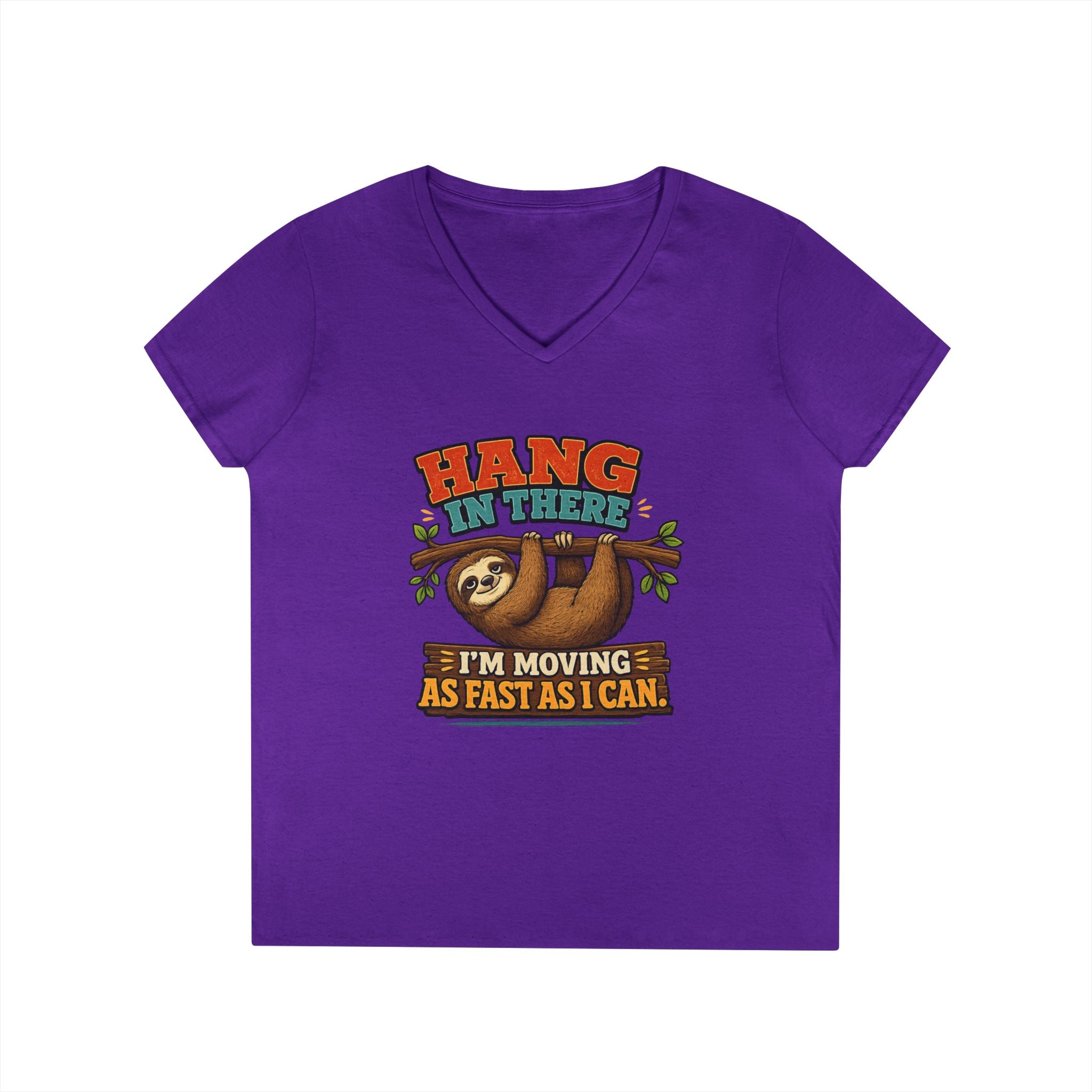 Hang in There Sloth Tee - Ladies V-Neck T-Shirt