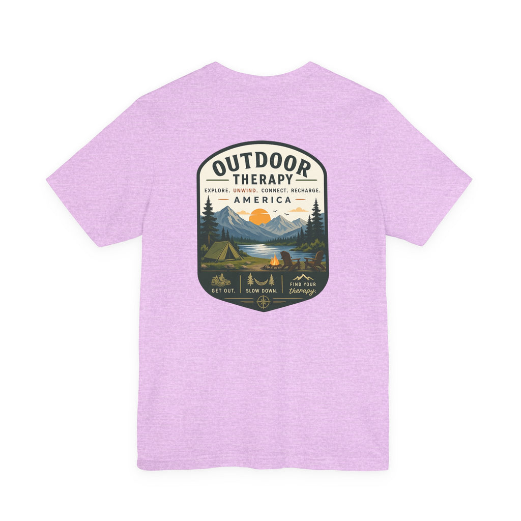 Outdoor Therapy Camping T‑Shirt — Mountain Campfire Graphic Tee