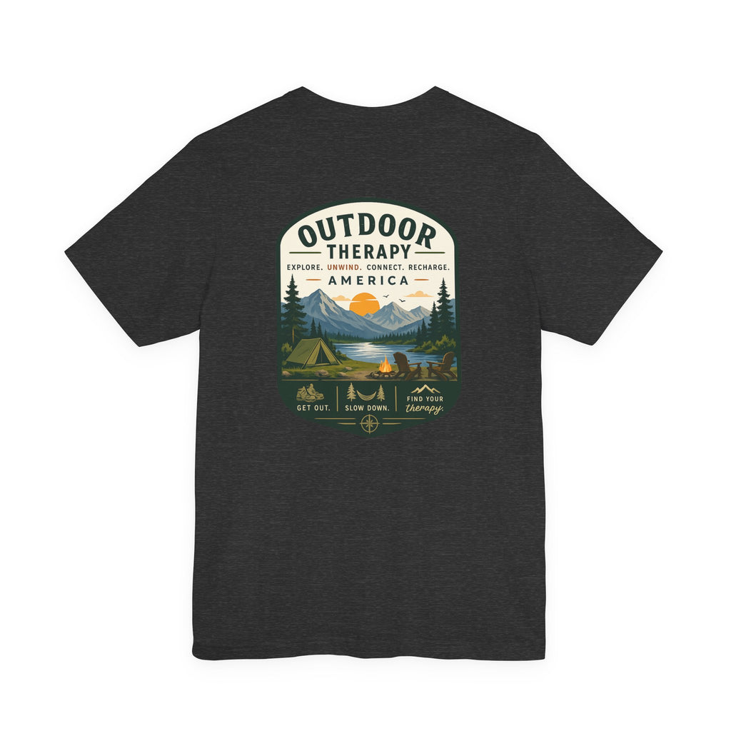 Outdoor Therapy Camping T‑Shirt — Mountain Campfire Graphic Tee
