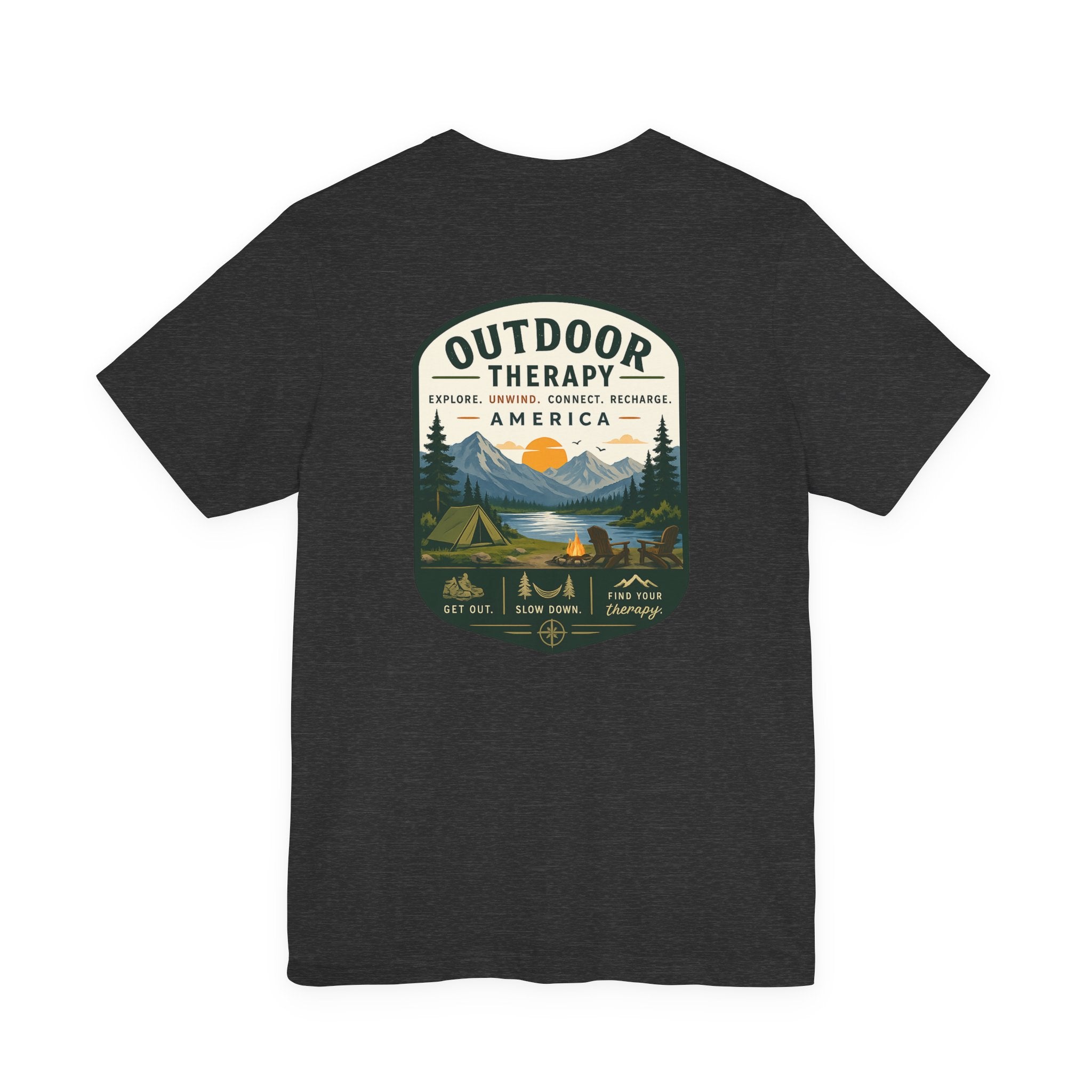 Outdoor Therapy Camping T‑Shirt — Mountain Campfire Graphic Tee