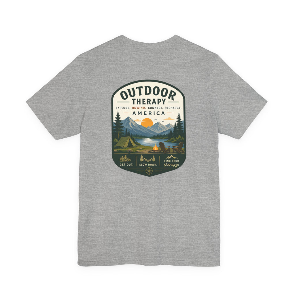 Outdoor Therapy Camping T‑Shirt — Mountain Campfire Graphic Tee