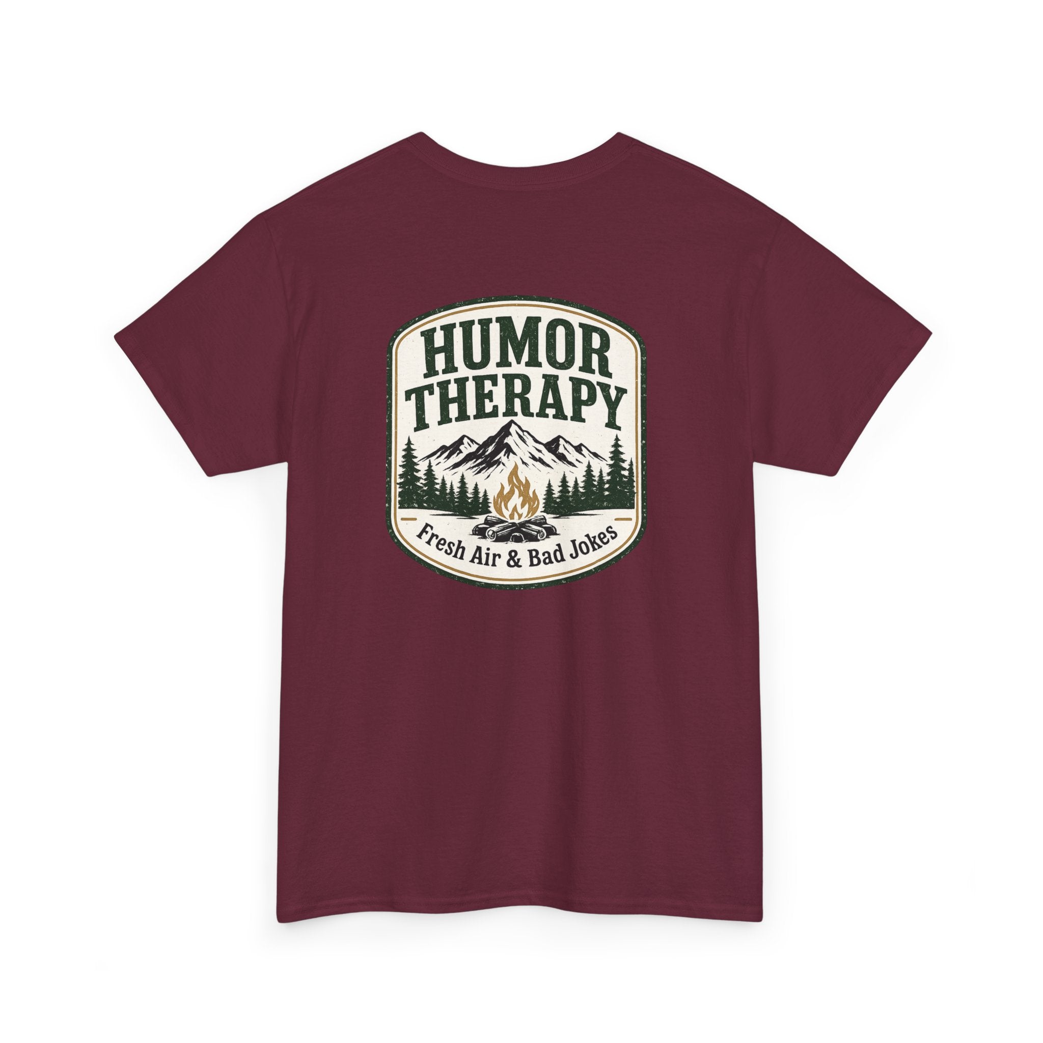 Humor Therapy Tee - Fresh Air & Bad Jokes Mountain Graphic T‑Shirt