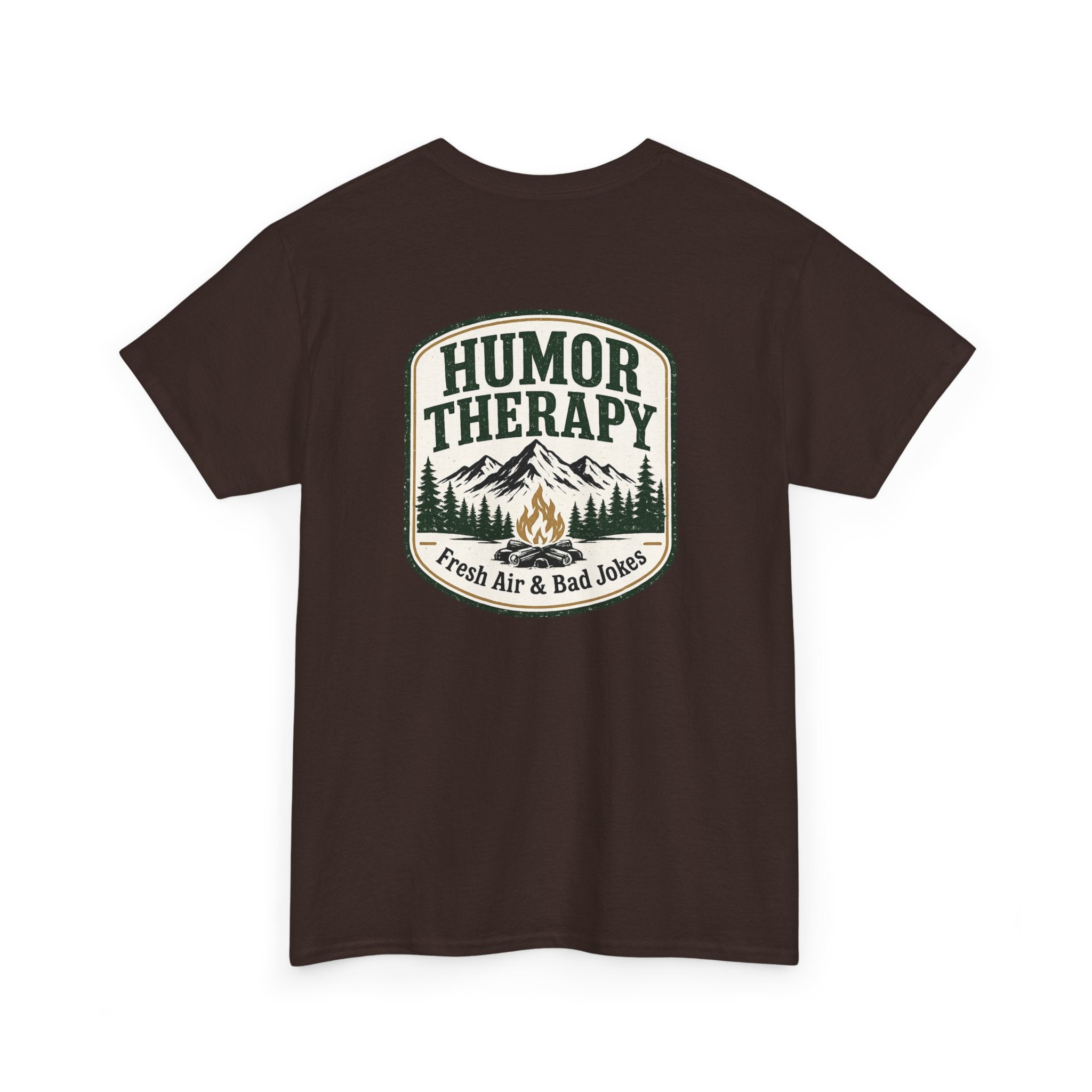 Humor Therapy Tee - Fresh Air & Bad Jokes Mountain Graphic T‑Shirt