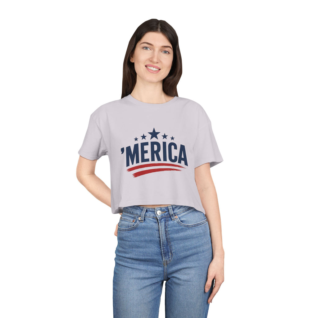 Merica Crop Tee – Patriotic Women’s Cropped T-Shirt for 4th of July & Summer