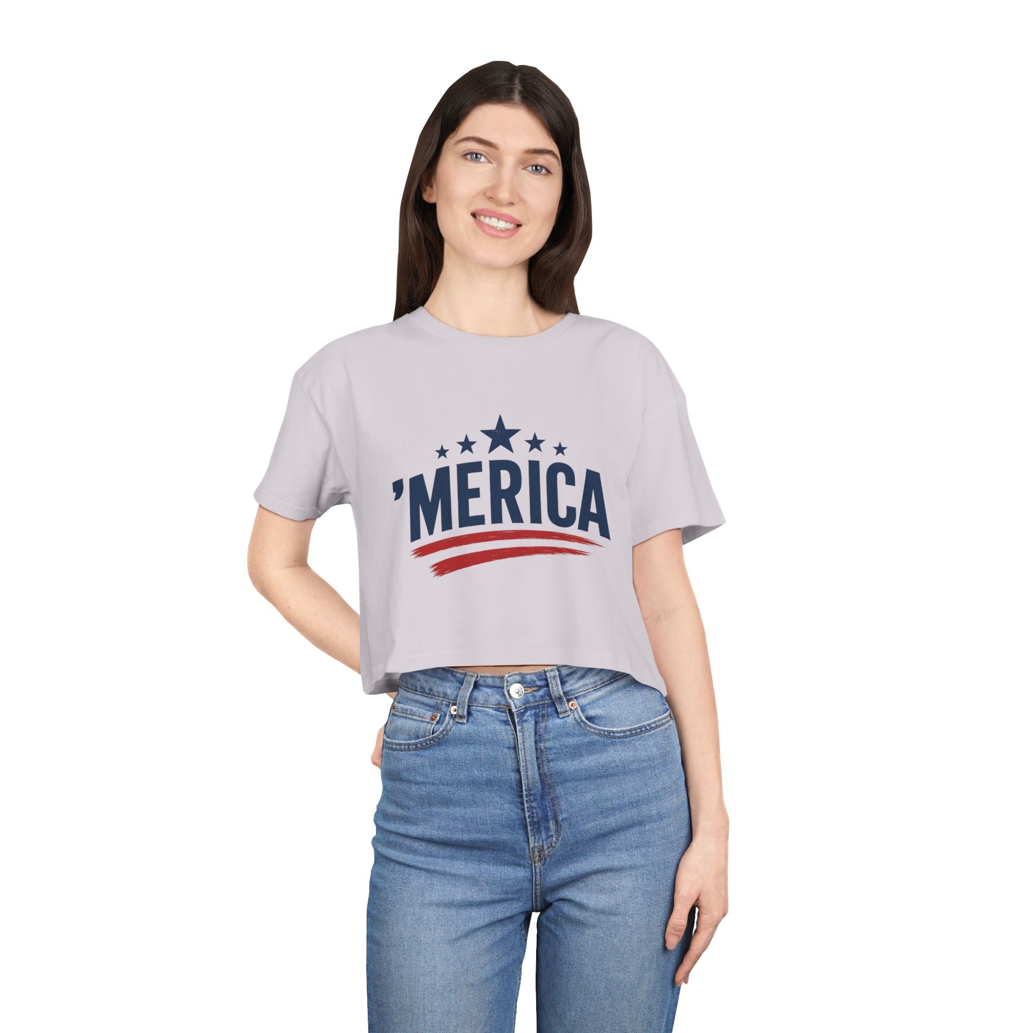 Merica Crop Tee – Patriotic Women’s Cropped T-Shirt for 4th of July & Summer