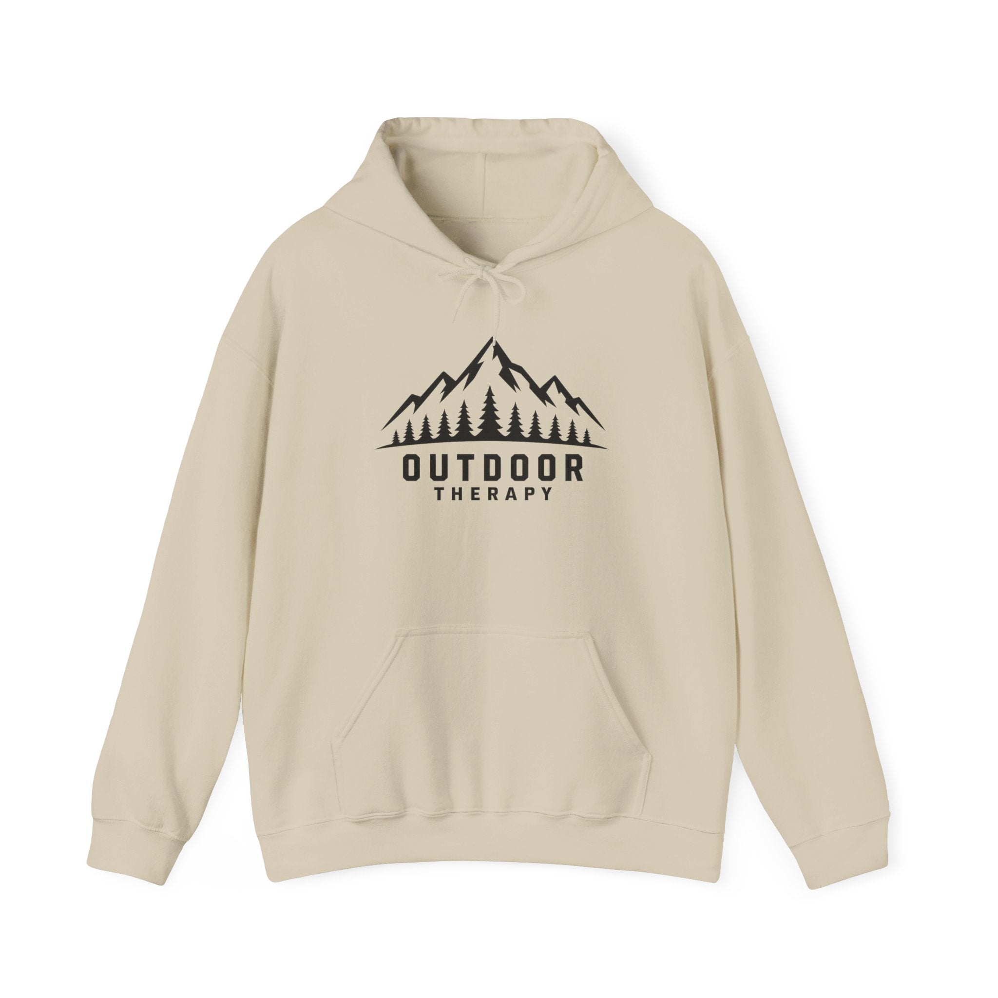 Outdoor Therapy Hoodie — Mountain & Trees Graphic Hooded Sweatshirt