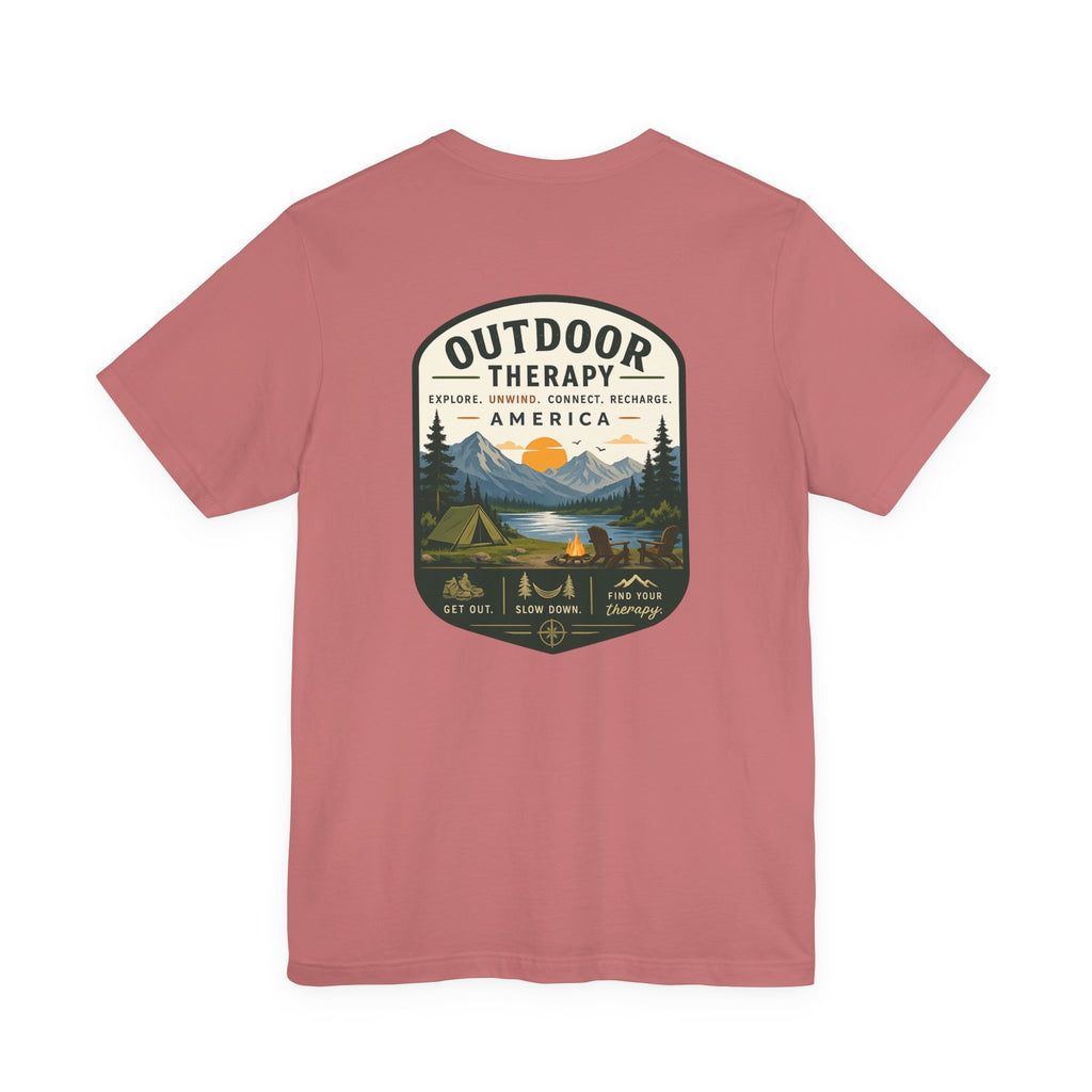 Outdoor Therapy Camping T‑Shirt — Mountain Campfire Graphic Tee