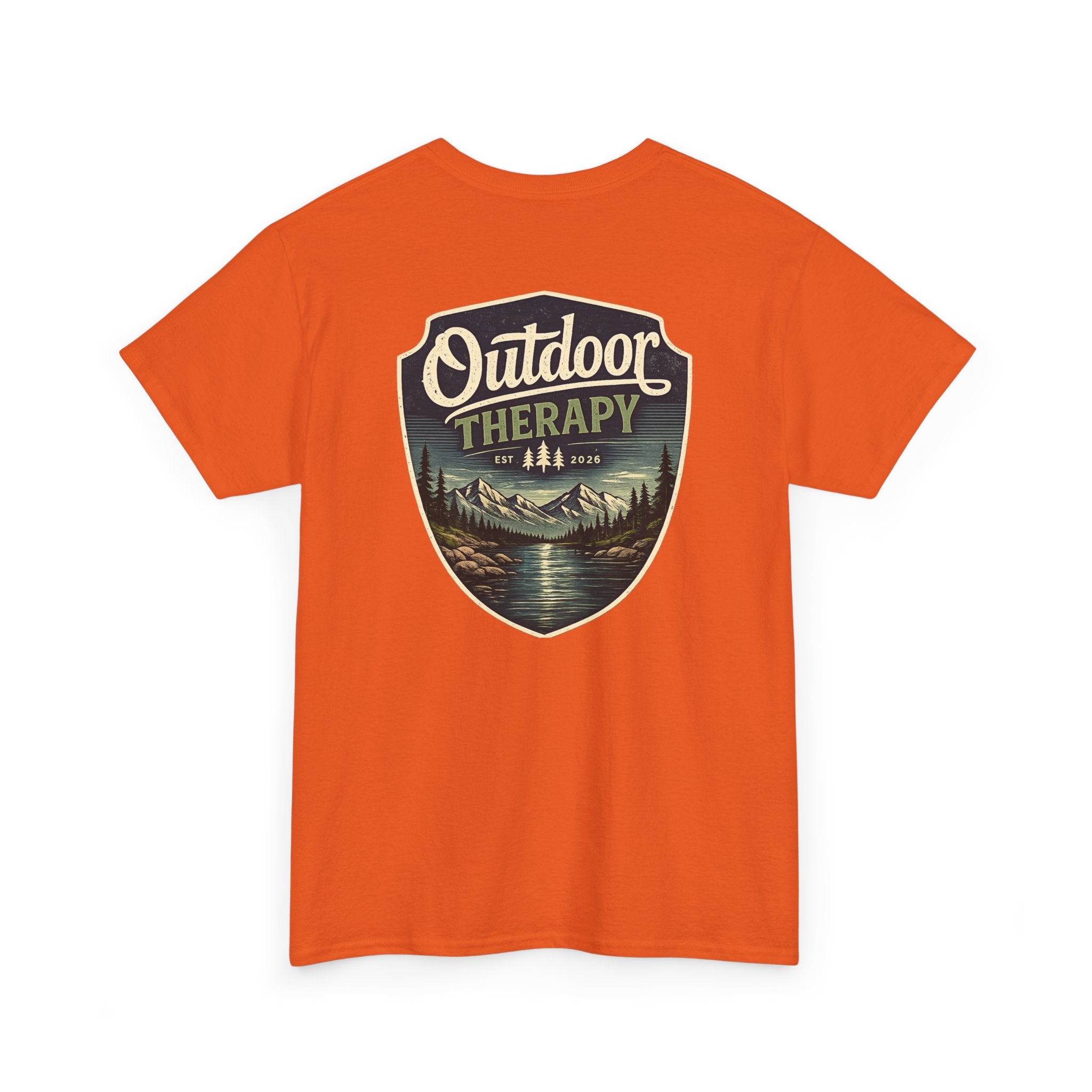 Outdoor Therapy Shield Tee — Scenic Camping & Hiking Graphic Tee