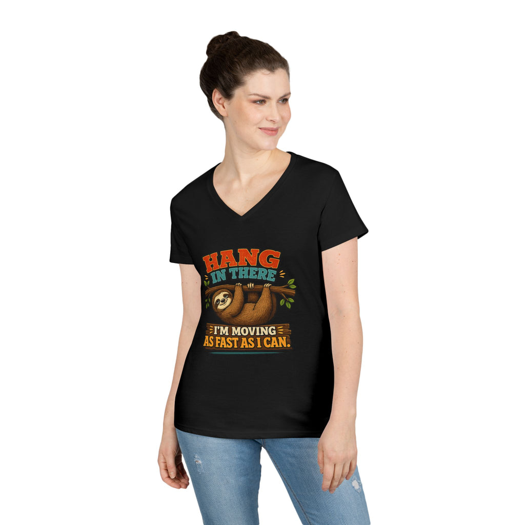 Hang in There Sloth Tee - Ladies V-Neck T-Shirt