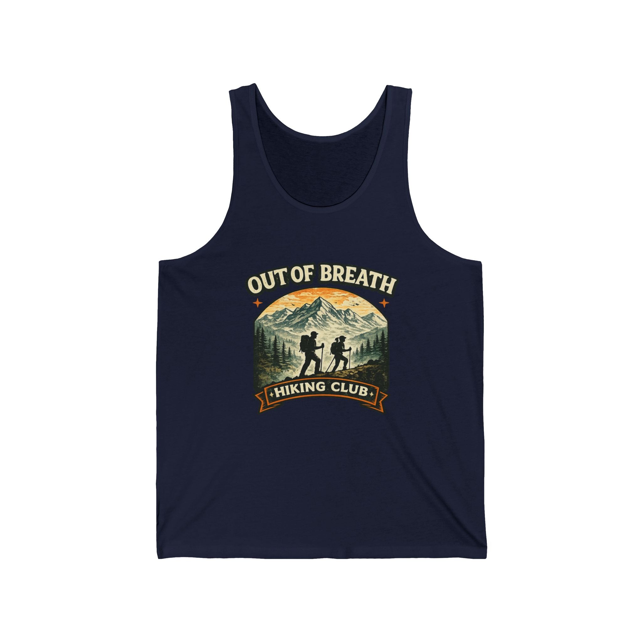 Out of Breath Hiking Club Tank Top – Retro Mountain Hiker Graphic