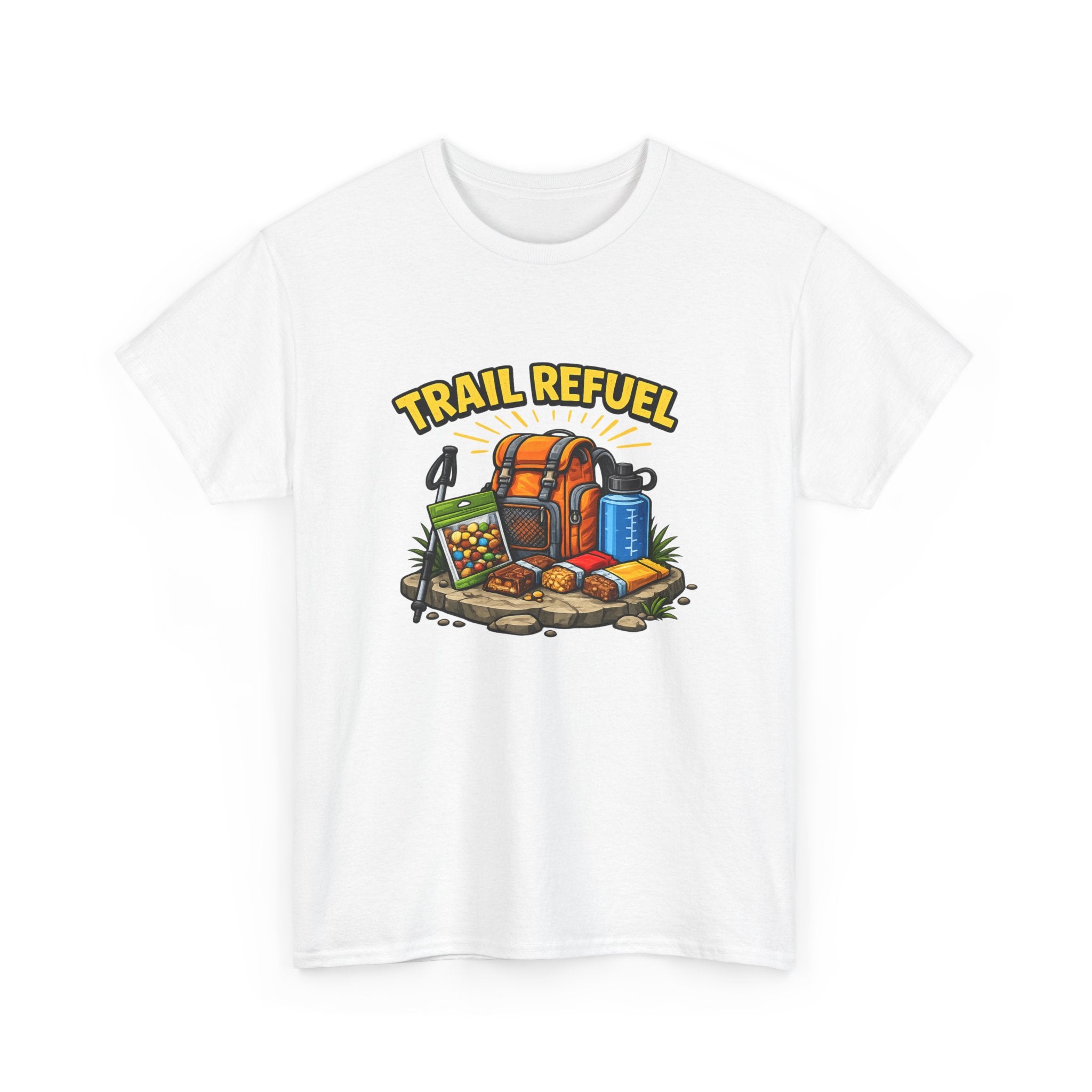 Trail Refuel Camping T‑Shirt — Hiking Backpack & Trail Snacks Graphic Tee
