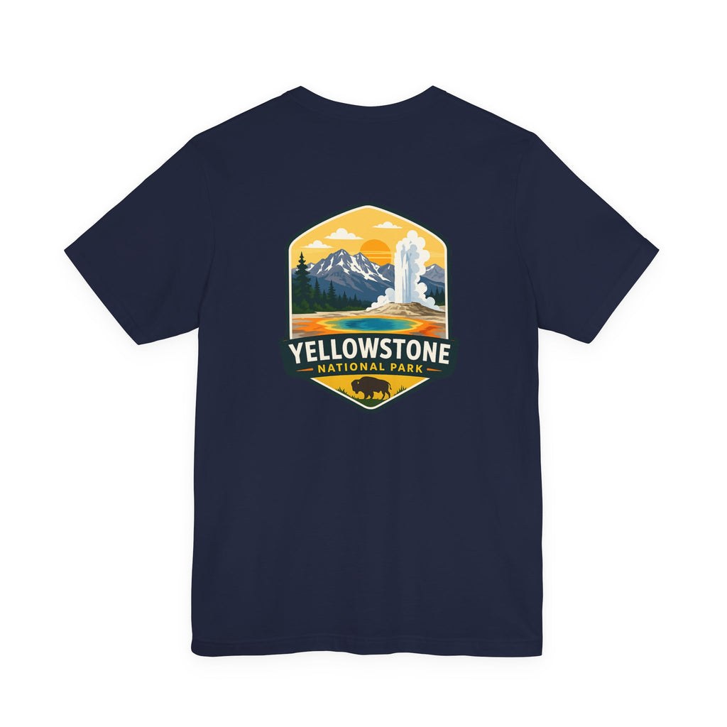 Yellowstone National Park Graphic Tee — Geyser & Mountain Outdoor Badge