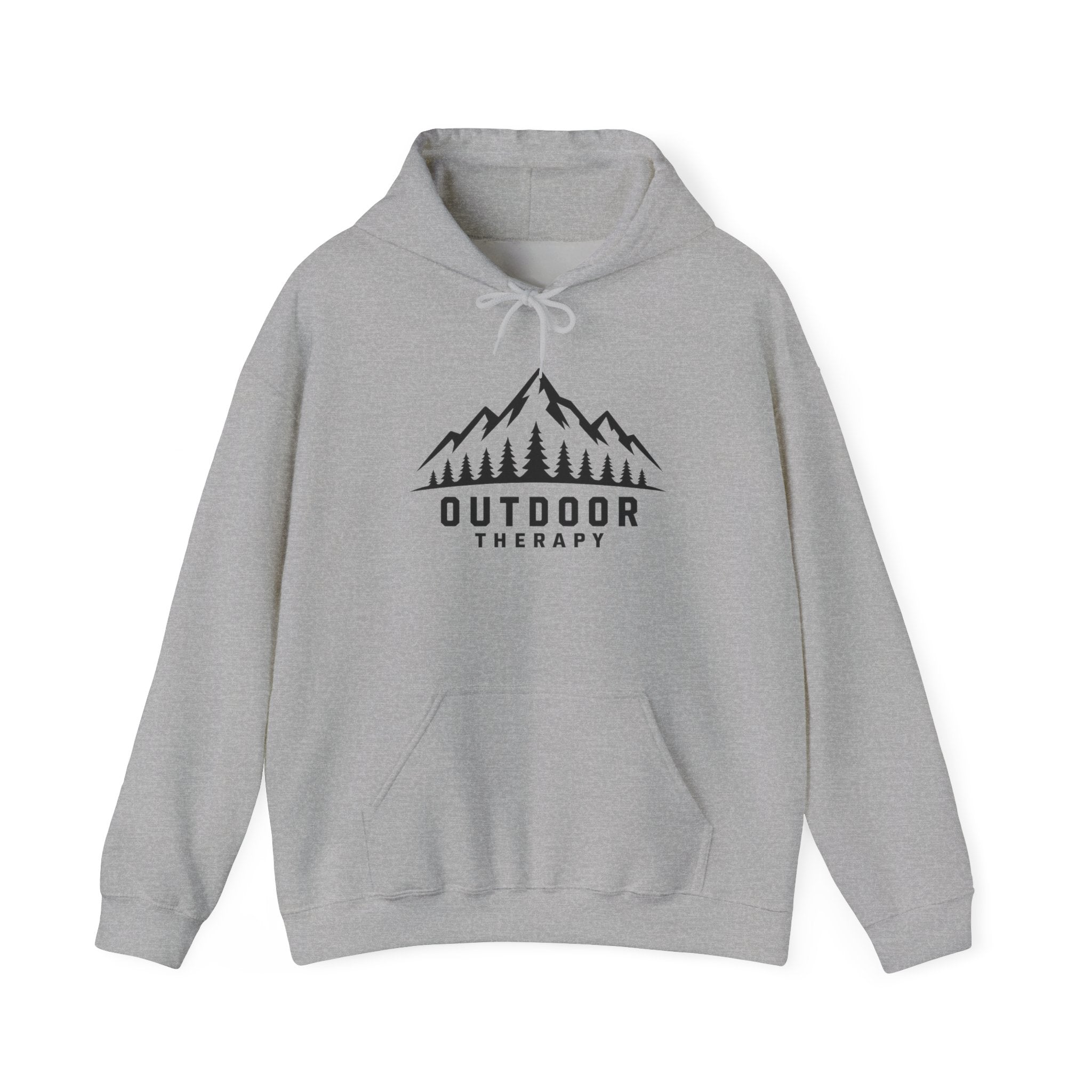 Outdoor Therapy Hoodie — Mountain & Trees Graphic Hooded Sweatshirt