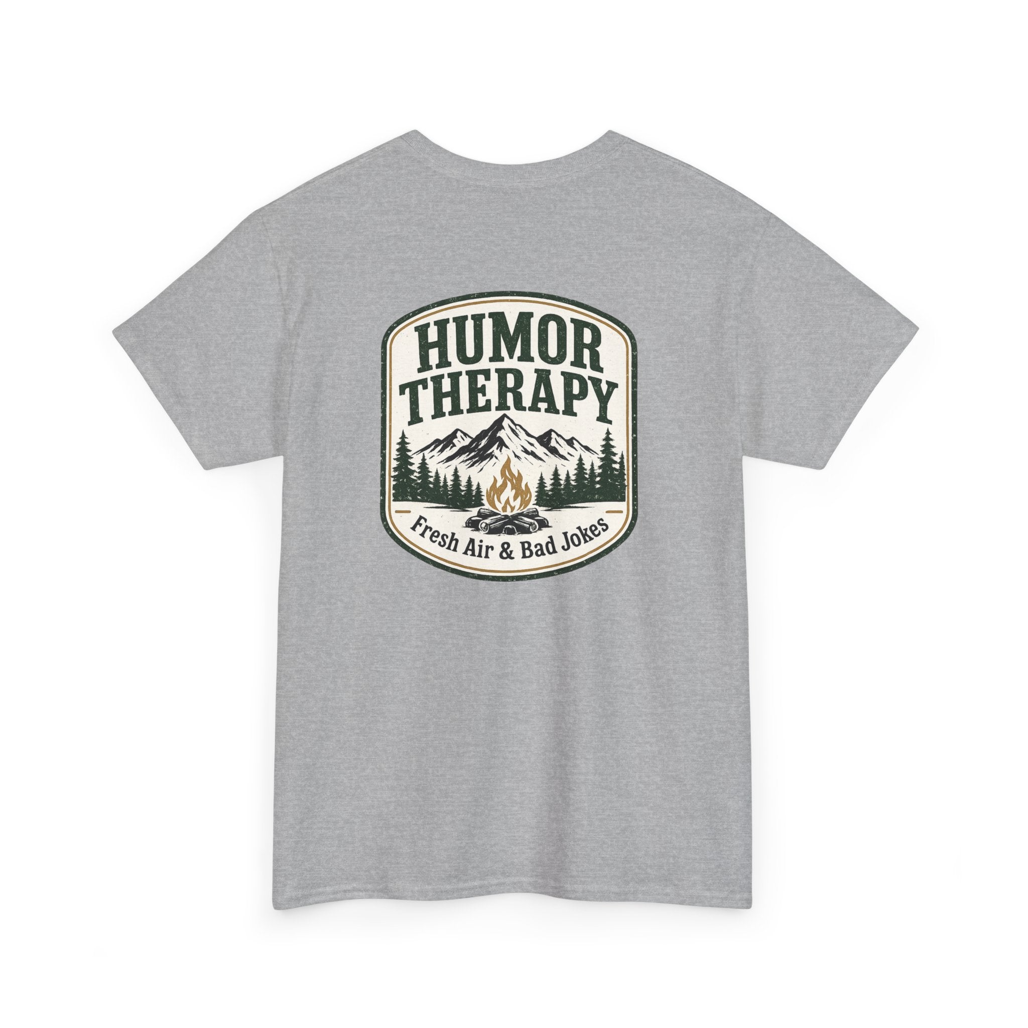 Humor Therapy Tee - Fresh Air & Bad Jokes Mountain Graphic T‑Shirt