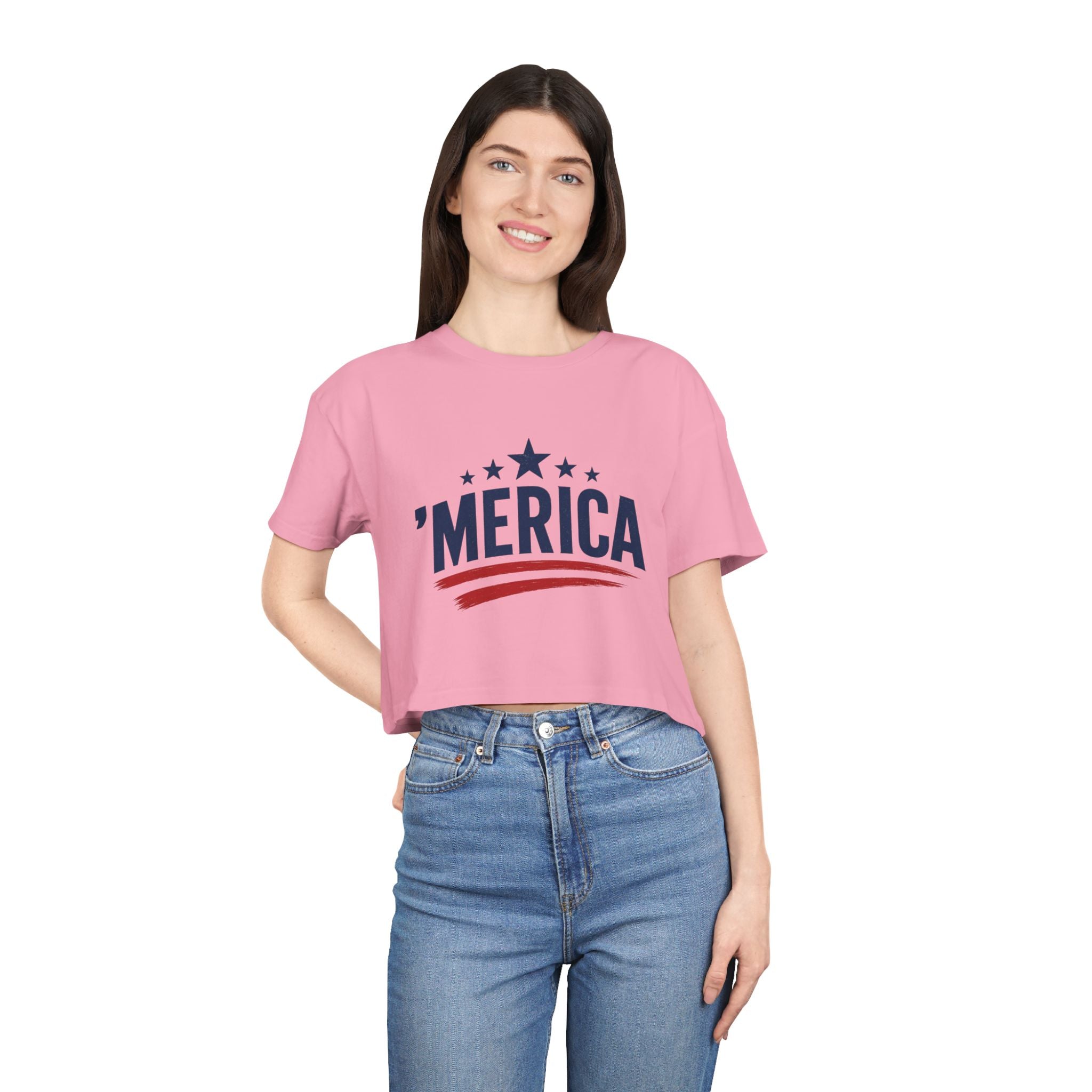 Merica Crop Tee – Patriotic Women’s Cropped T-Shirt for 4th of July & Summer