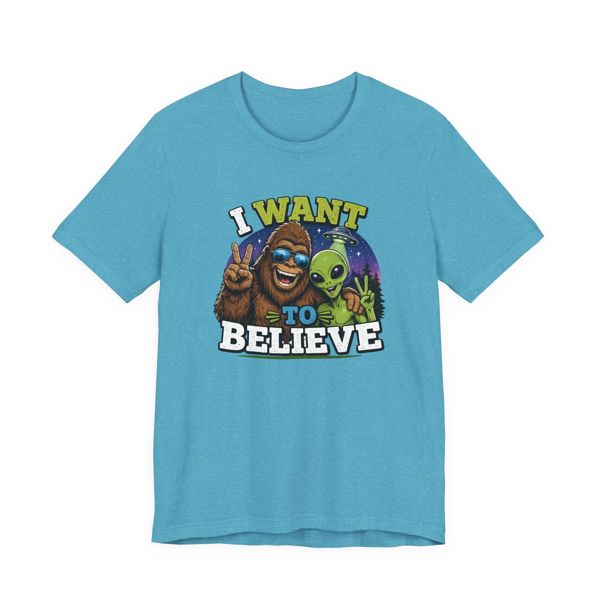 I Want to Believe Alien Graphic Tee — Funny UFO Bigfoot T-Shirt