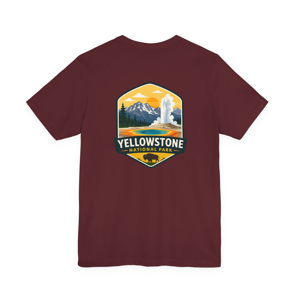 Yellowstone National Park Graphic Tee — Geyser & Mountain Outdoor Badge