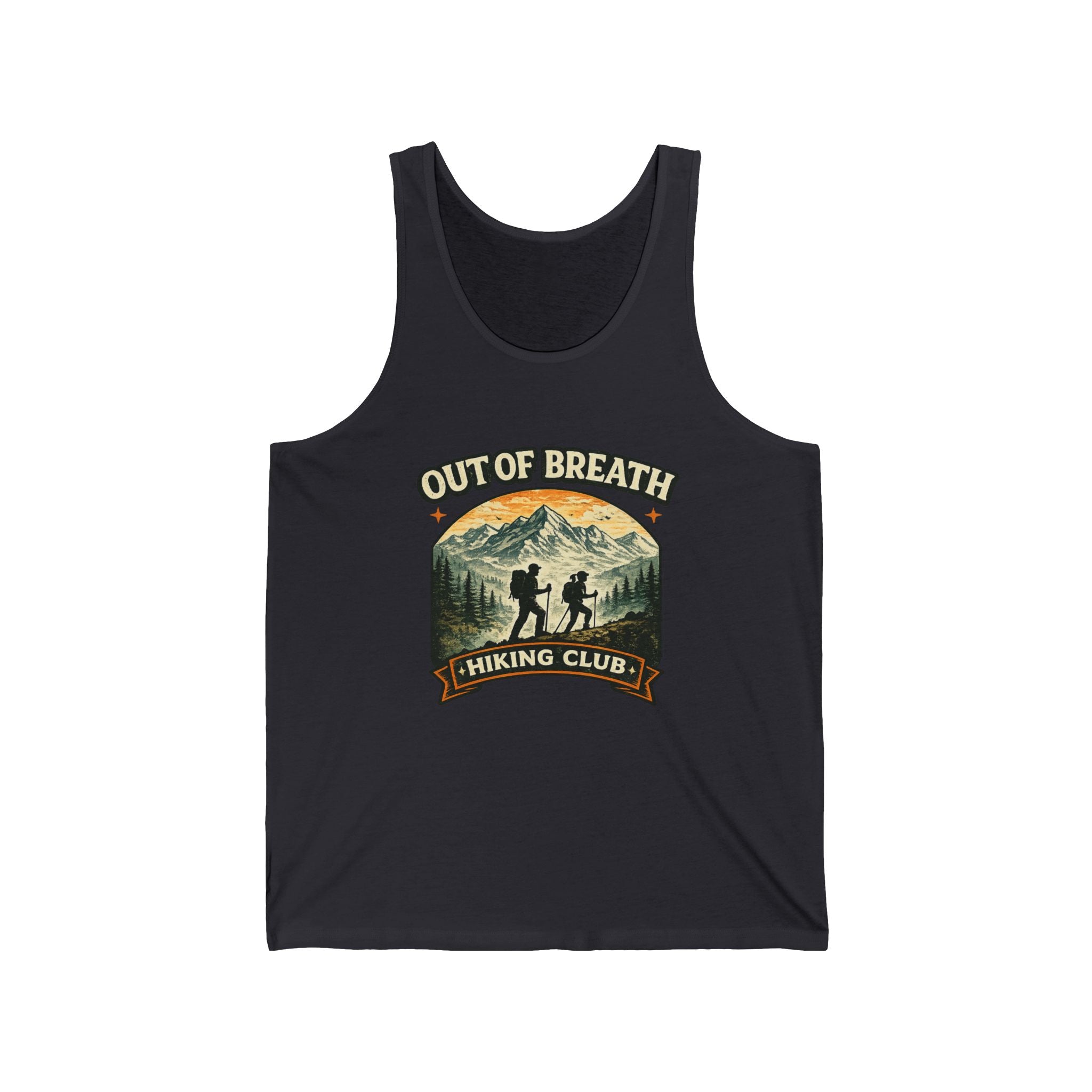 Out of Breath Hiking Club Tank Top – Retro Mountain Hiker Graphic
