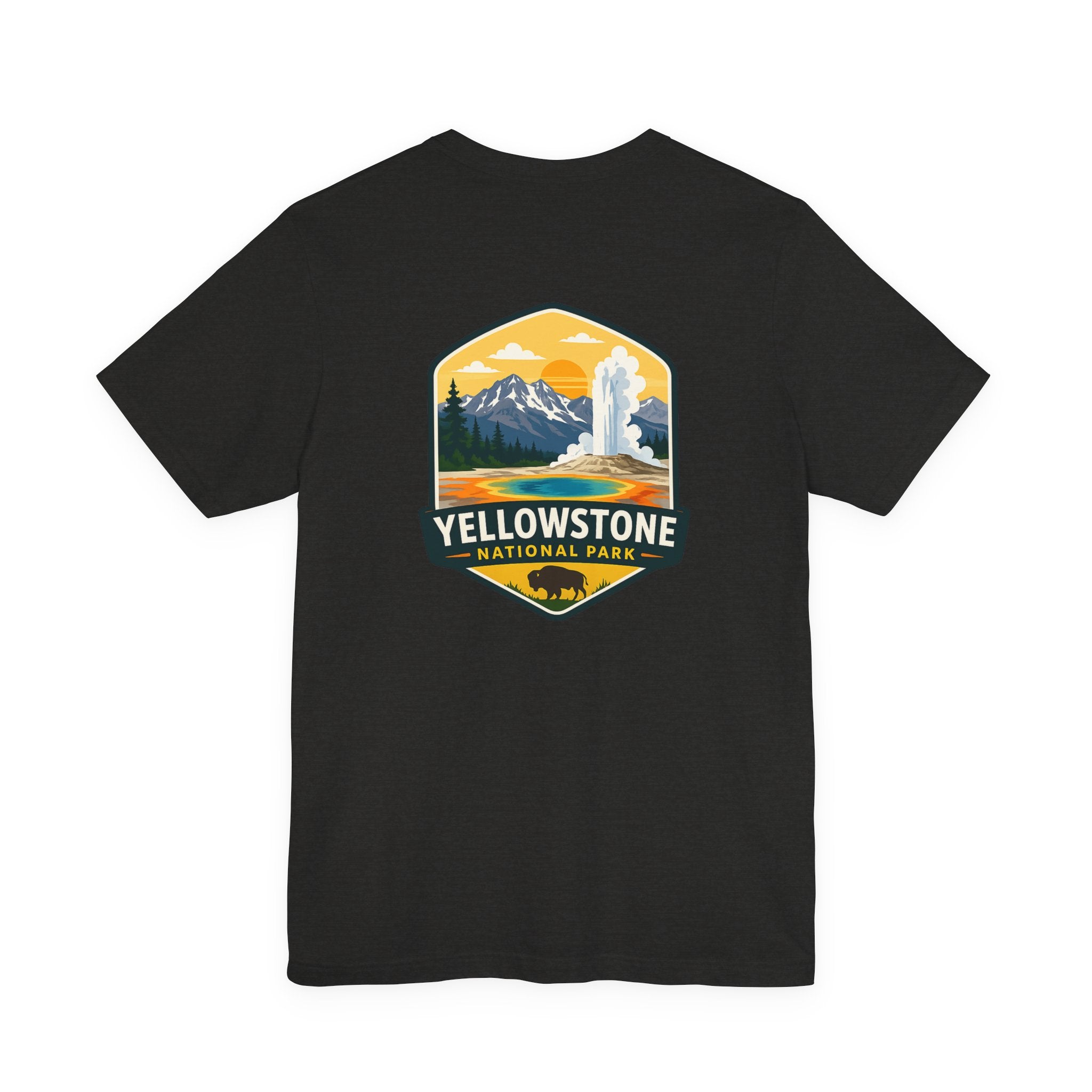 Yellowstone National Park Graphic Tee — Geyser & Mountain Outdoor Badge