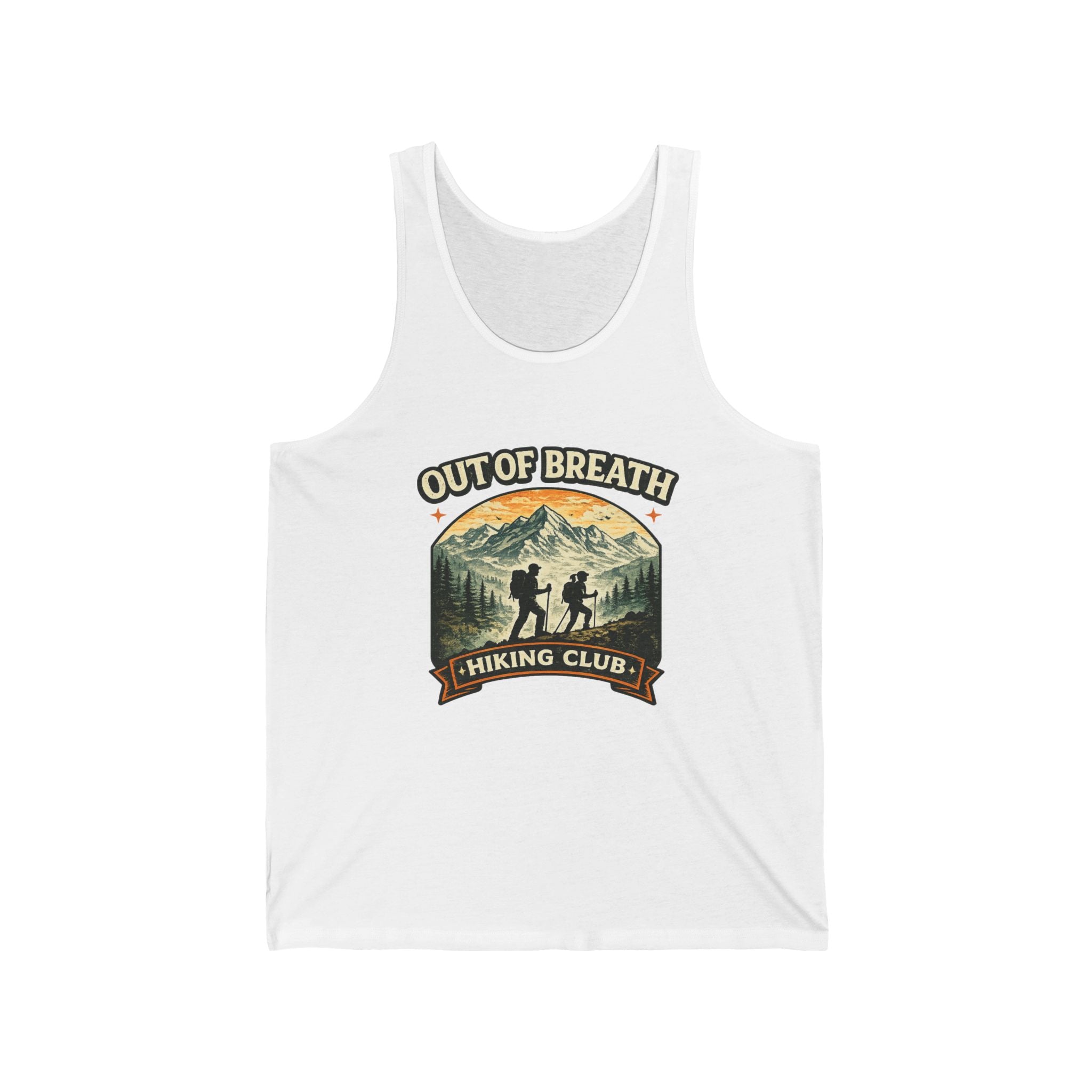 Out of Breath Hiking Club Tank Top – Retro Mountain Hiker Graphic