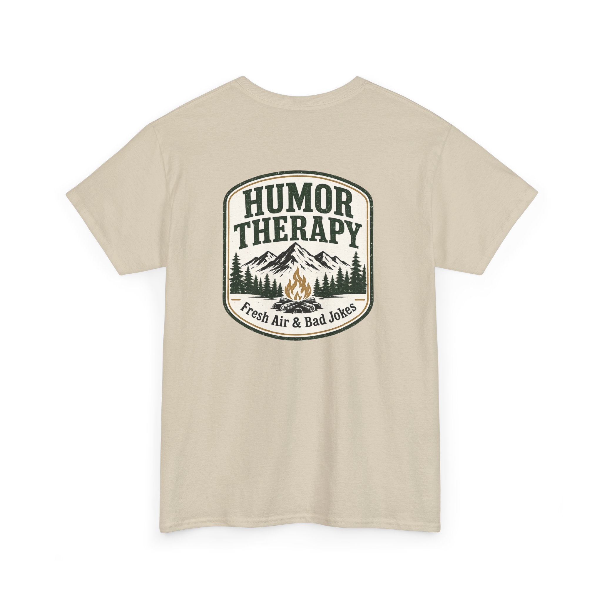 Humor Therapy Tee - Fresh Air & Bad Jokes Mountain Graphic T‑Shirt