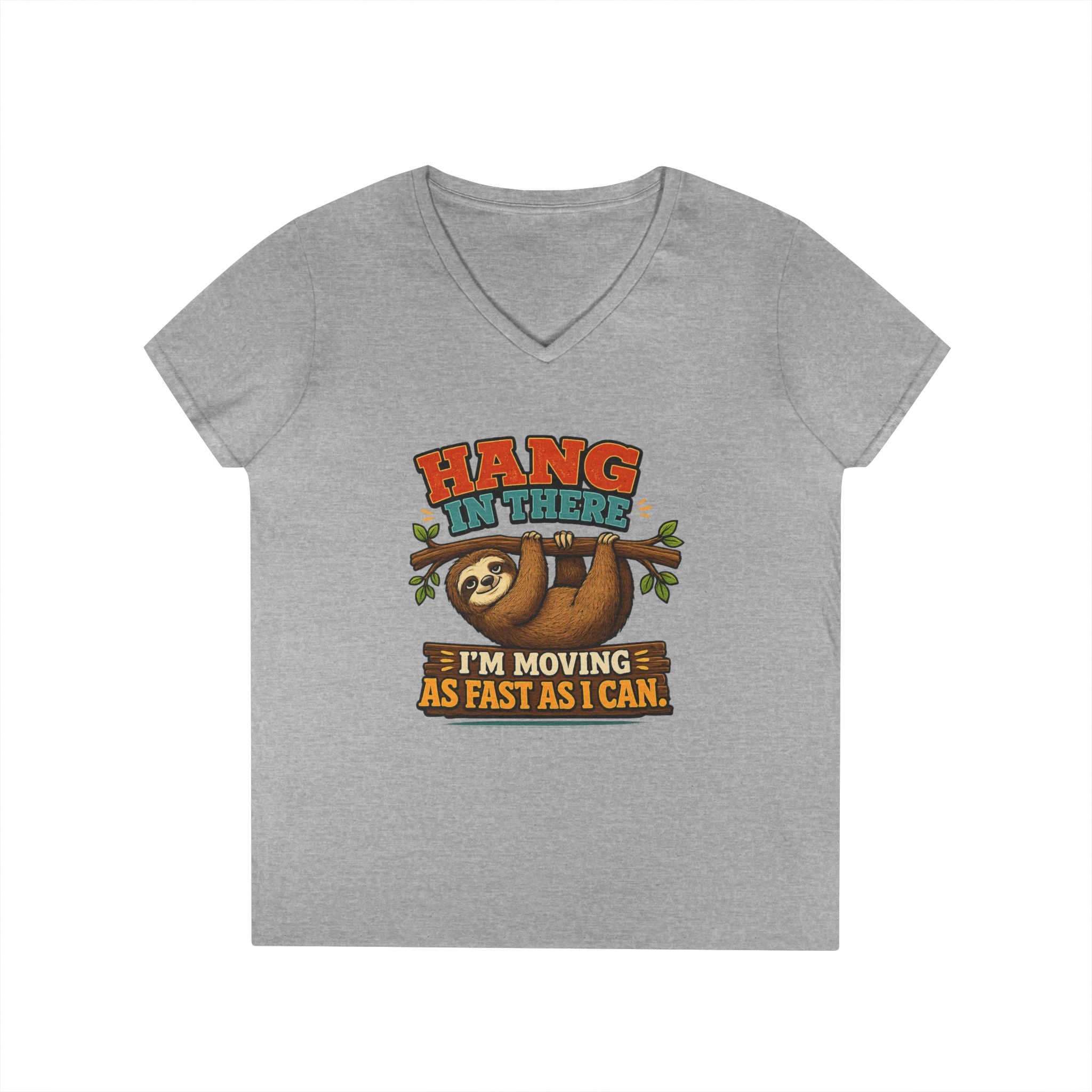 Hang in There Sloth Tee - Ladies V-Neck T-Shirt