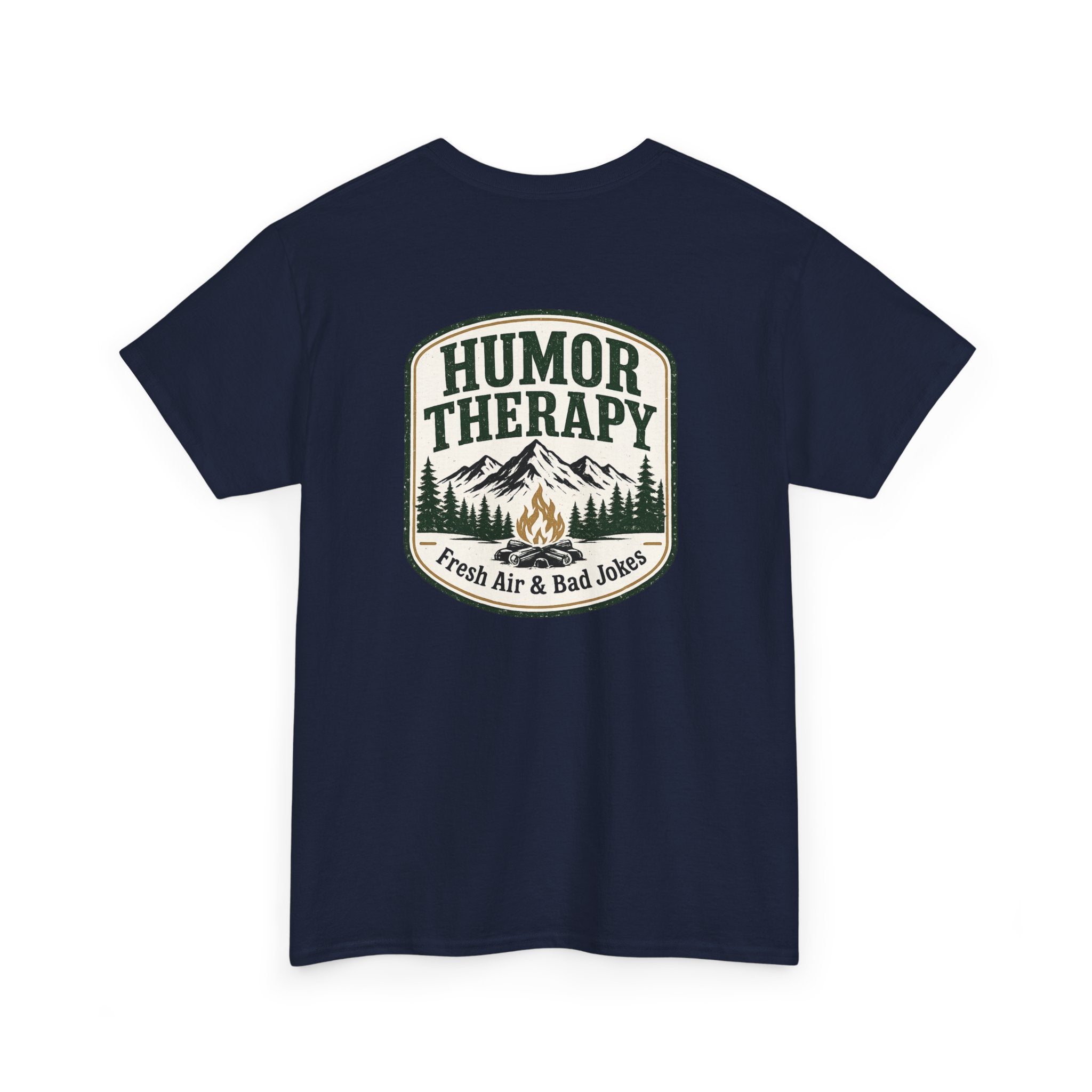 Humor Therapy Tee - Fresh Air & Bad Jokes Mountain Graphic T‑Shirt