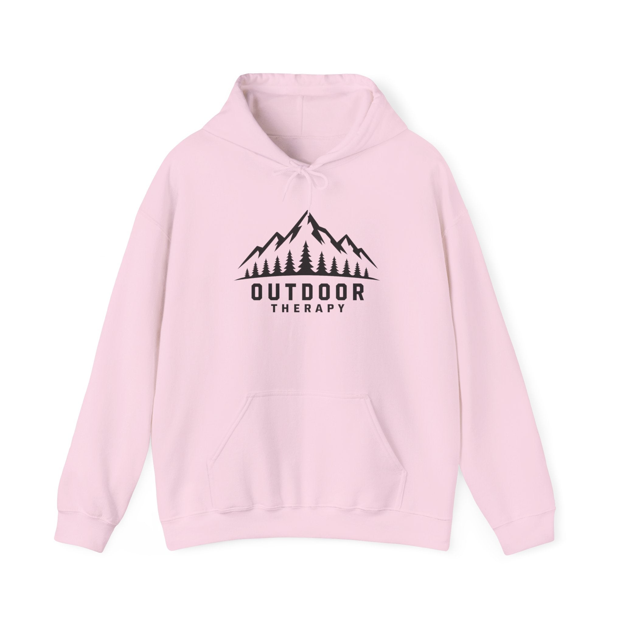 Outdoor Therapy Hoodie — Mountain & Trees Graphic Hooded Sweatshirt