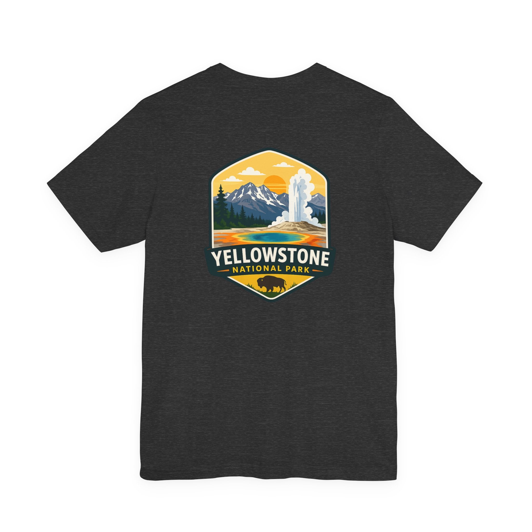 Yellowstone National Park Graphic Tee — Geyser & Mountain Outdoor Badge
