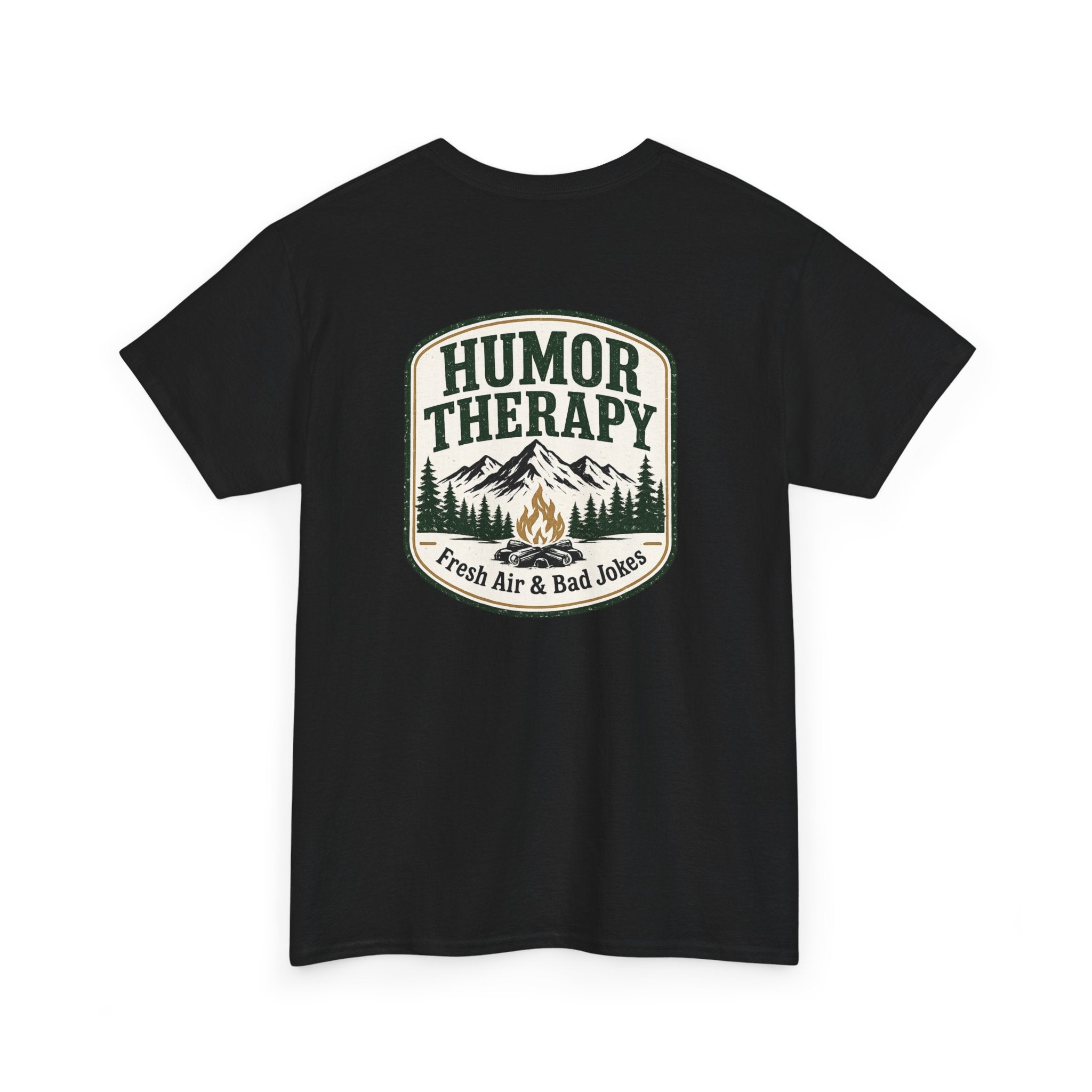 Humor Therapy Tee - Fresh Air & Bad Jokes Mountain Graphic T‑Shirt
