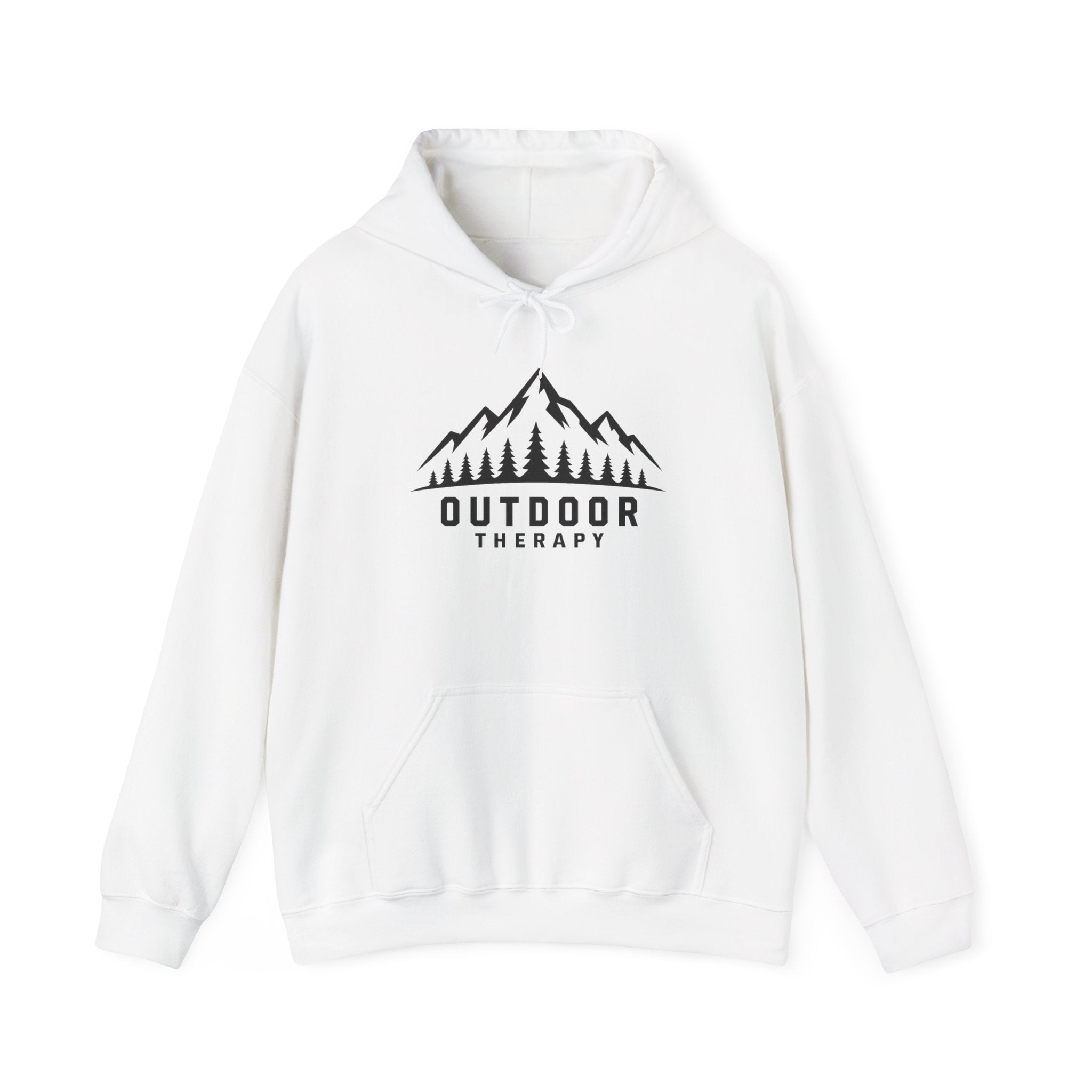 Outdoor Therapy Hoodie — Mountain & Trees Graphic Hooded Sweatshirt