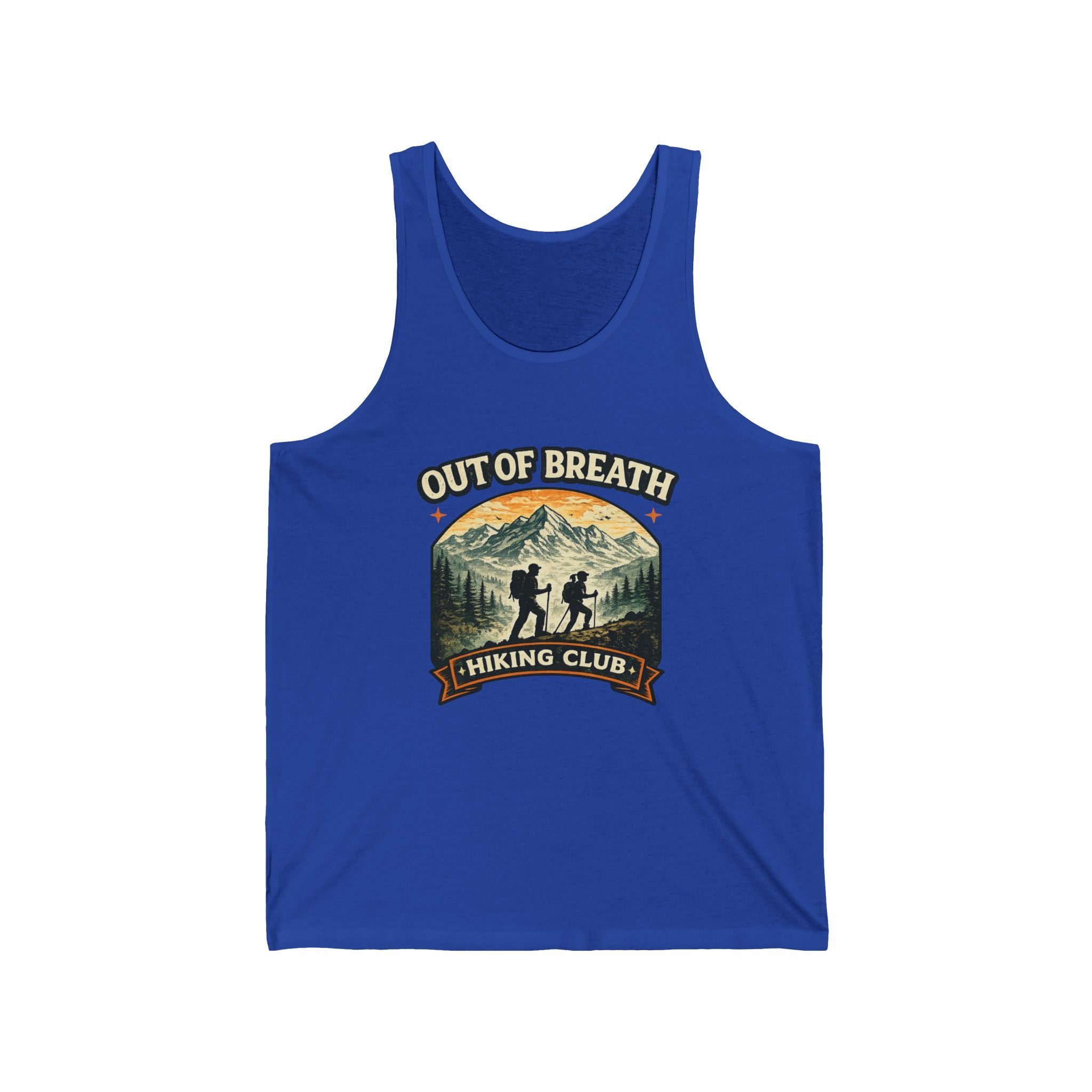 Out of Breath Hiking Club Tank Top – Retro Mountain Hiker Graphic