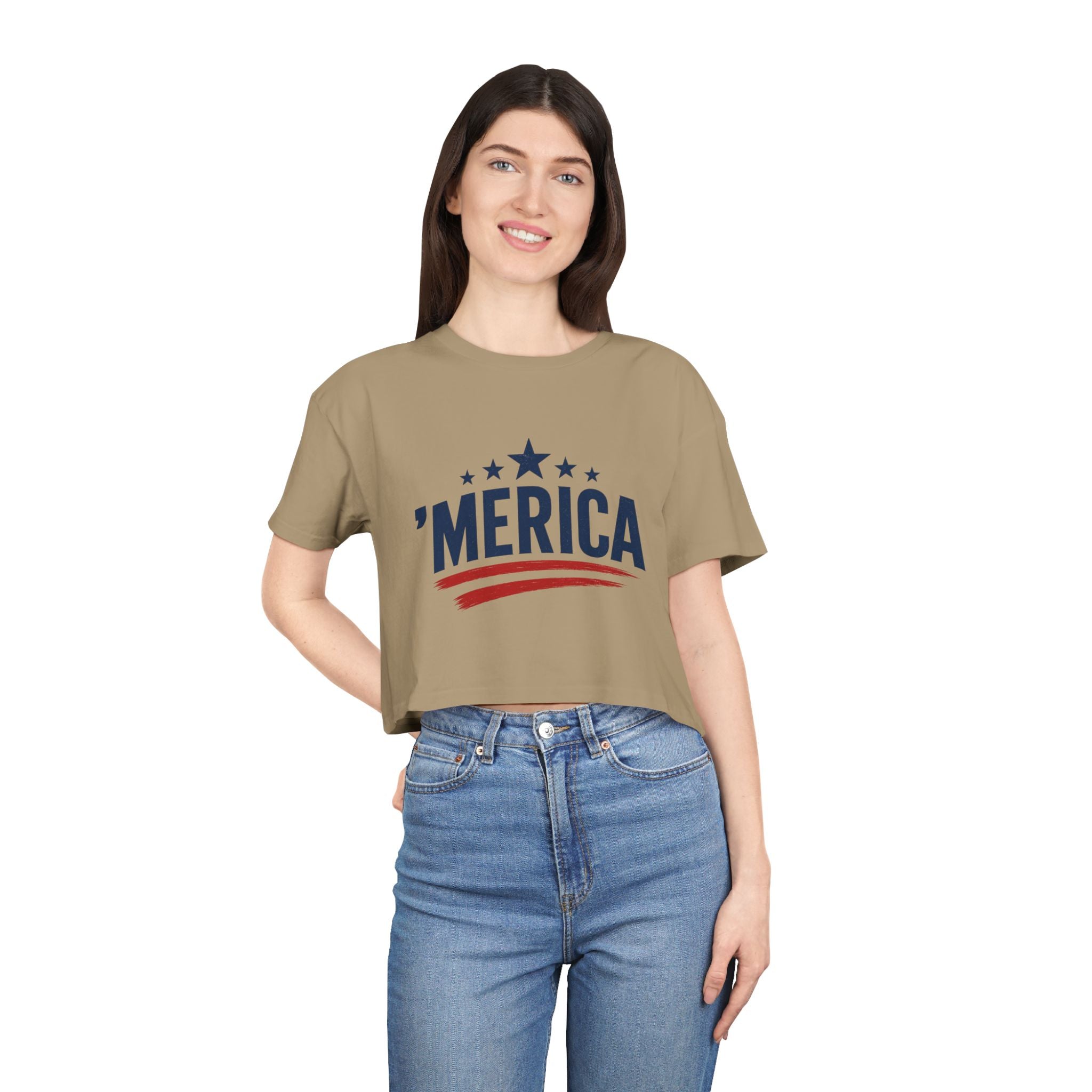 Merica Crop Tee – Patriotic Women’s Cropped T-Shirt for 4th of July & Summer