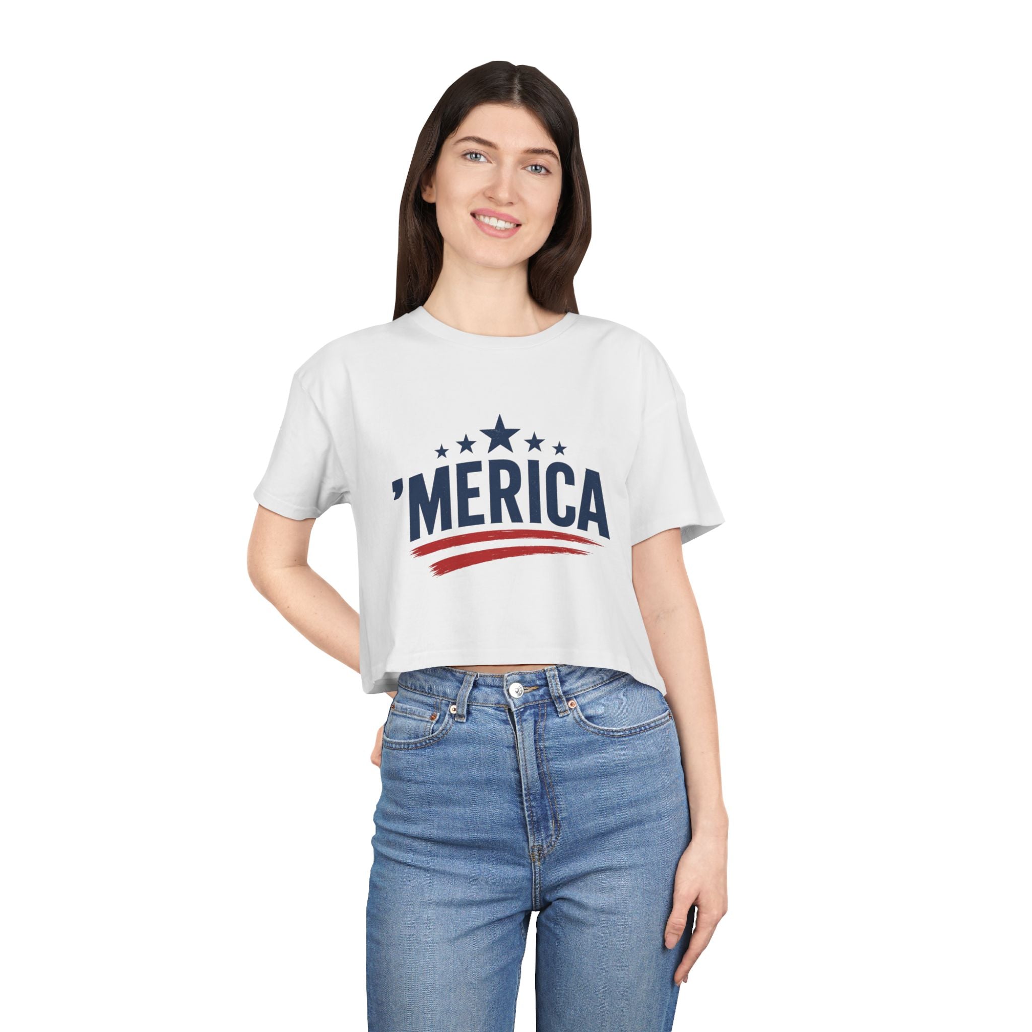 Merica Crop Tee – Patriotic Women’s Cropped T-Shirt for 4th of July & Summer
