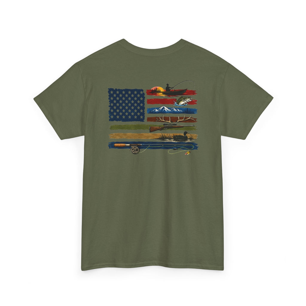American Flag With Outdoors Gear Tee