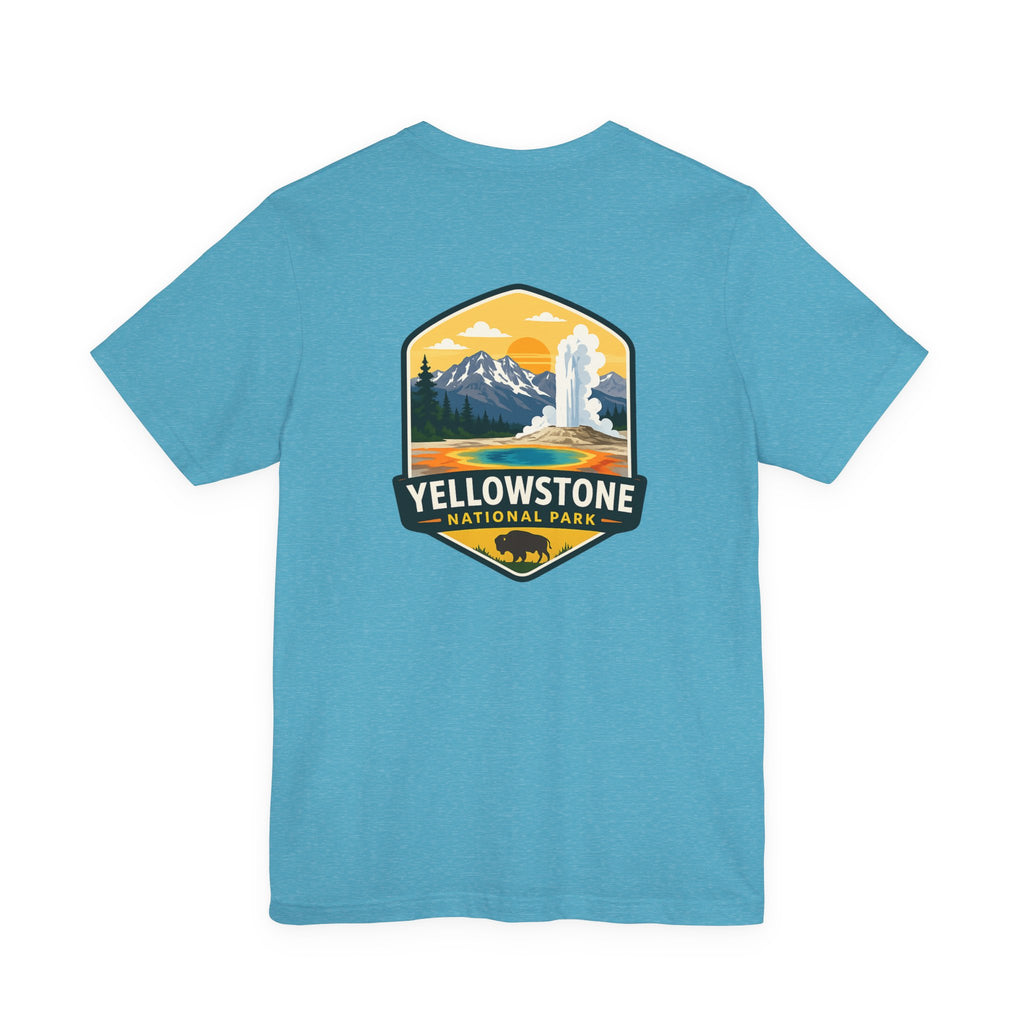 Yellowstone National Park Graphic Tee — Geyser & Mountain Outdoor Badge