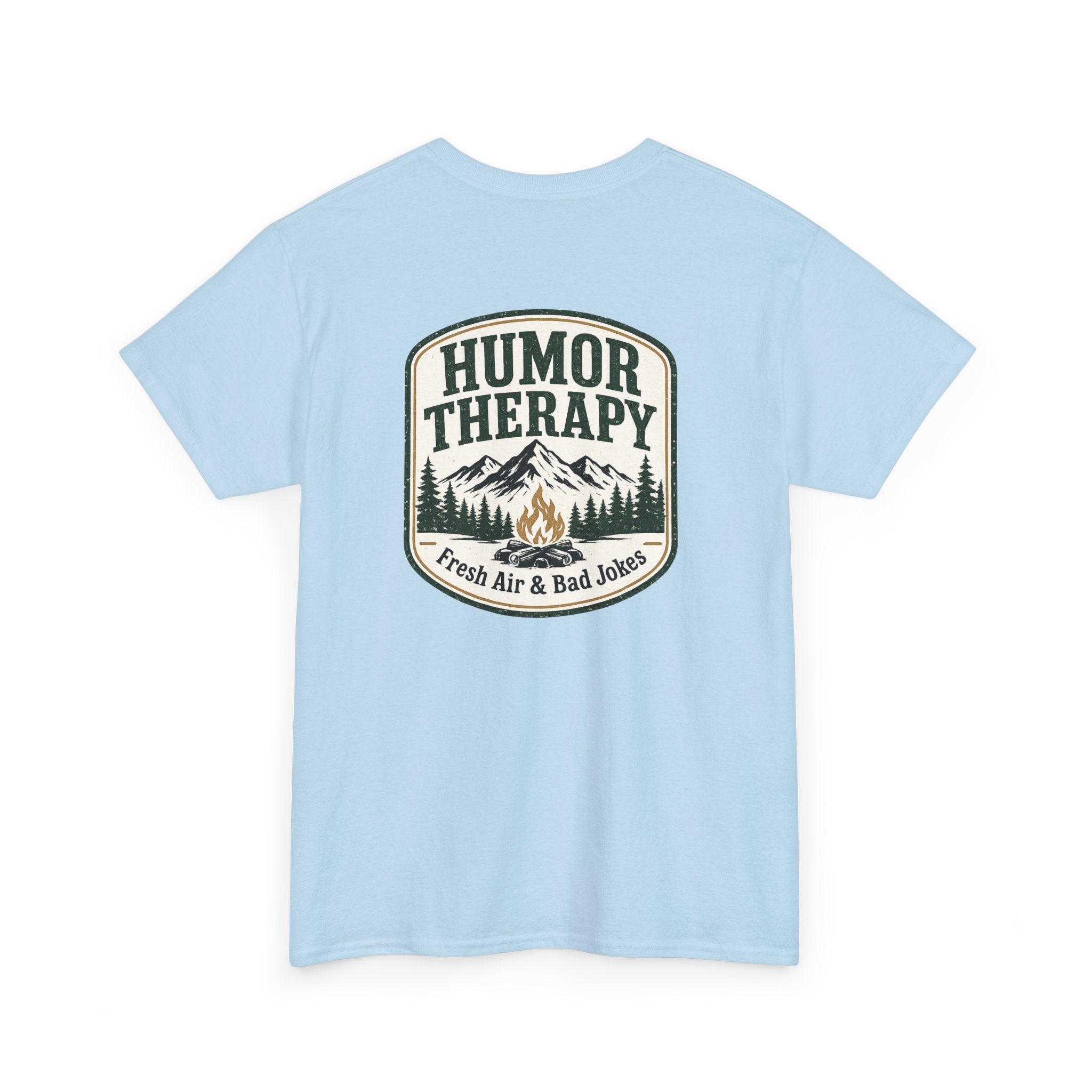 Humor Therapy Tee - Fresh Air & Bad Jokes Mountain Graphic T‑Shirt