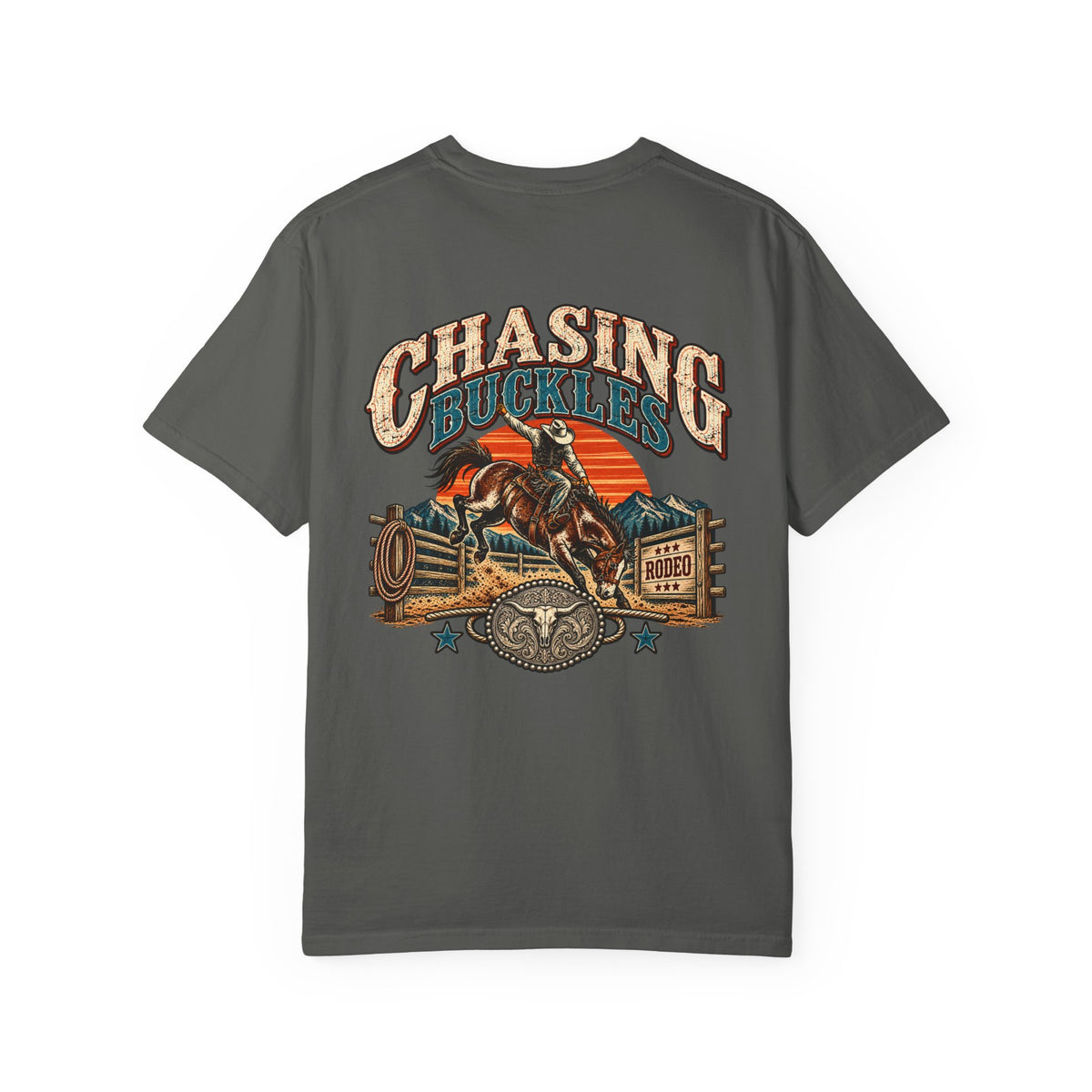 Chasing Buckles Rodeo Bull Rider T-Shirt