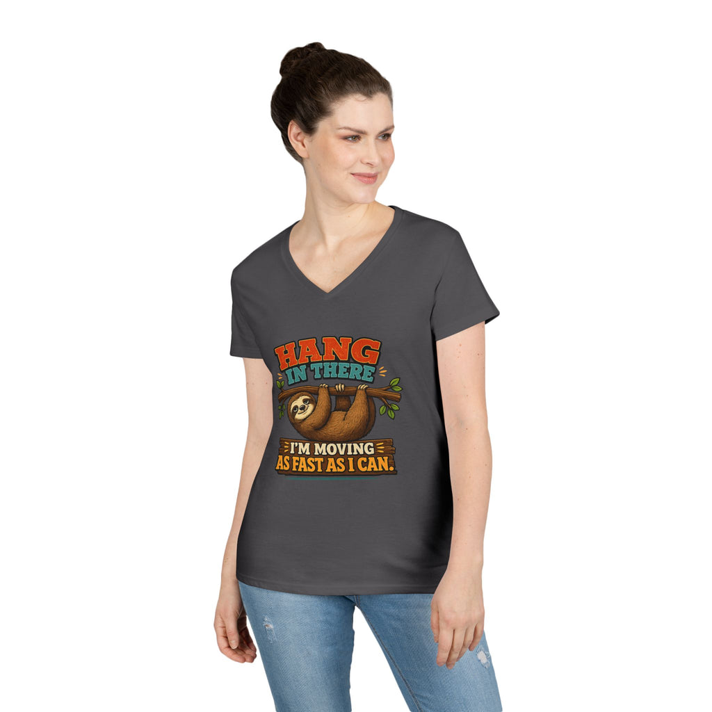 Hang in There Sloth Tee - Ladies V-Neck T-Shirt