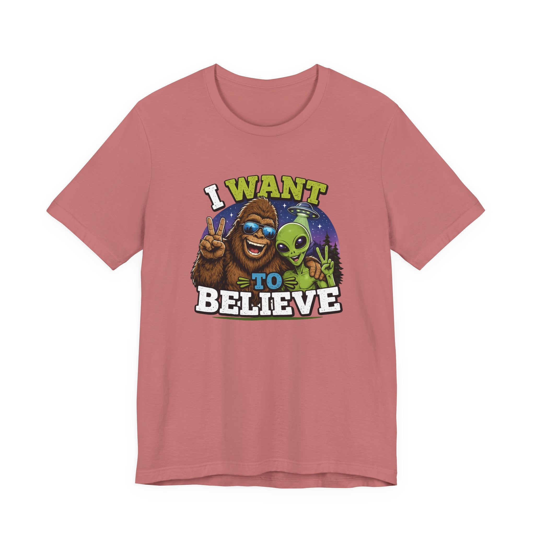 I Want to Believe Alien Graphic Tee — Funny UFO Bigfoot T-Shirt