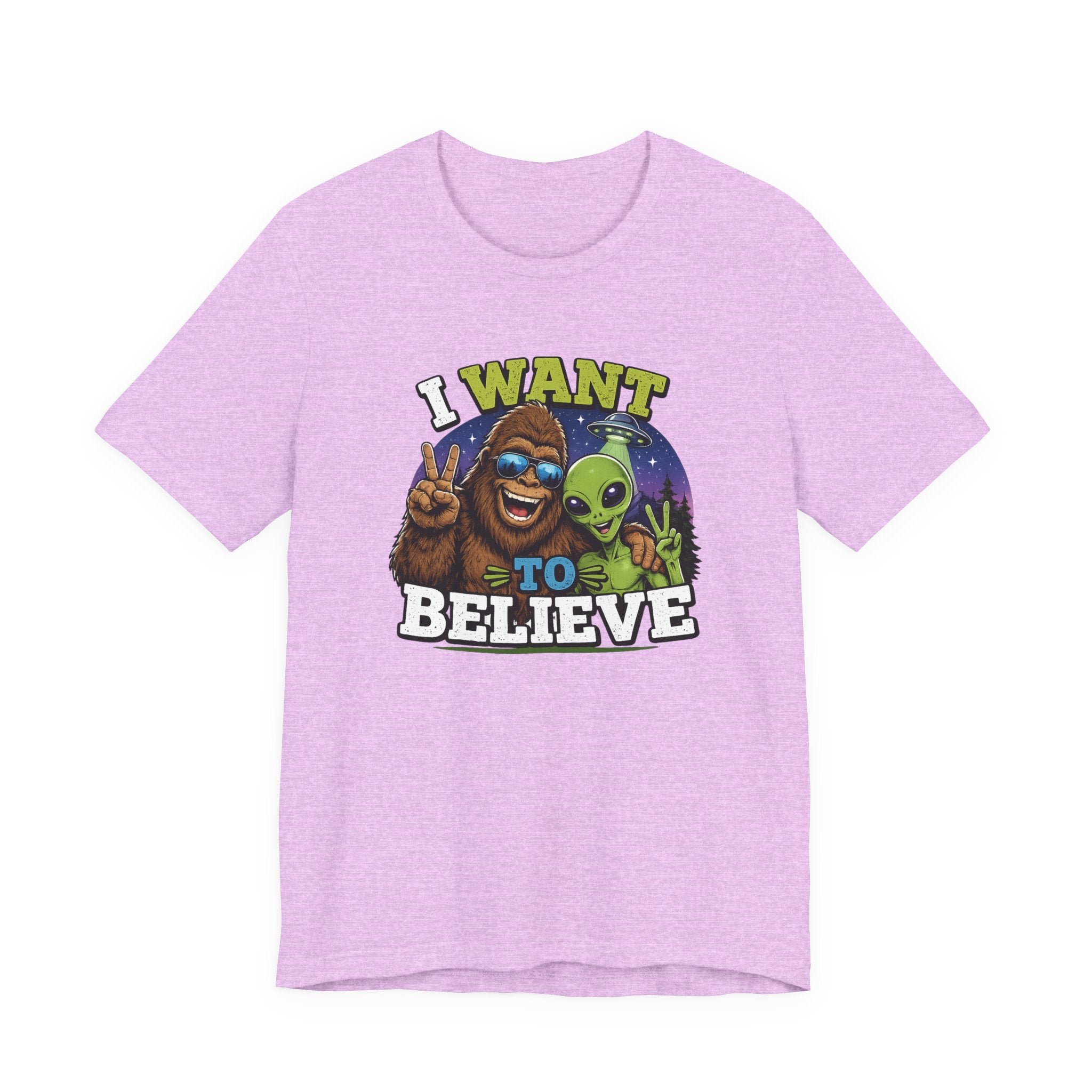 I Want to Believe Alien Graphic Tee — Funny UFO Bigfoot T-Shirt