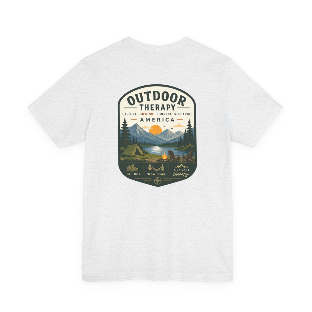 Outdoor Therapy Camping T‑Shirt — Mountain Campfire Graphic Tee