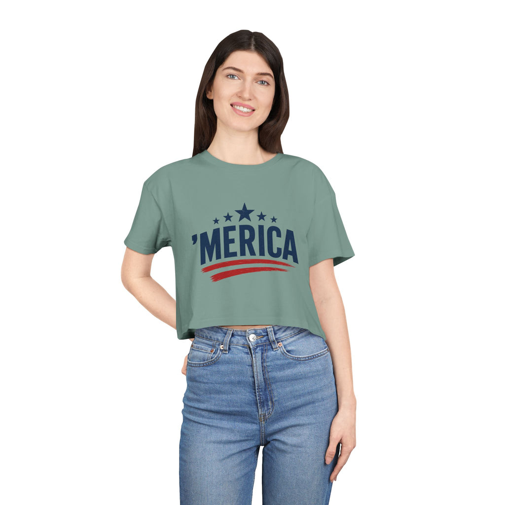 Merica Crop Tee – Patriotic Women’s Cropped T-Shirt for 4th of July & Summer