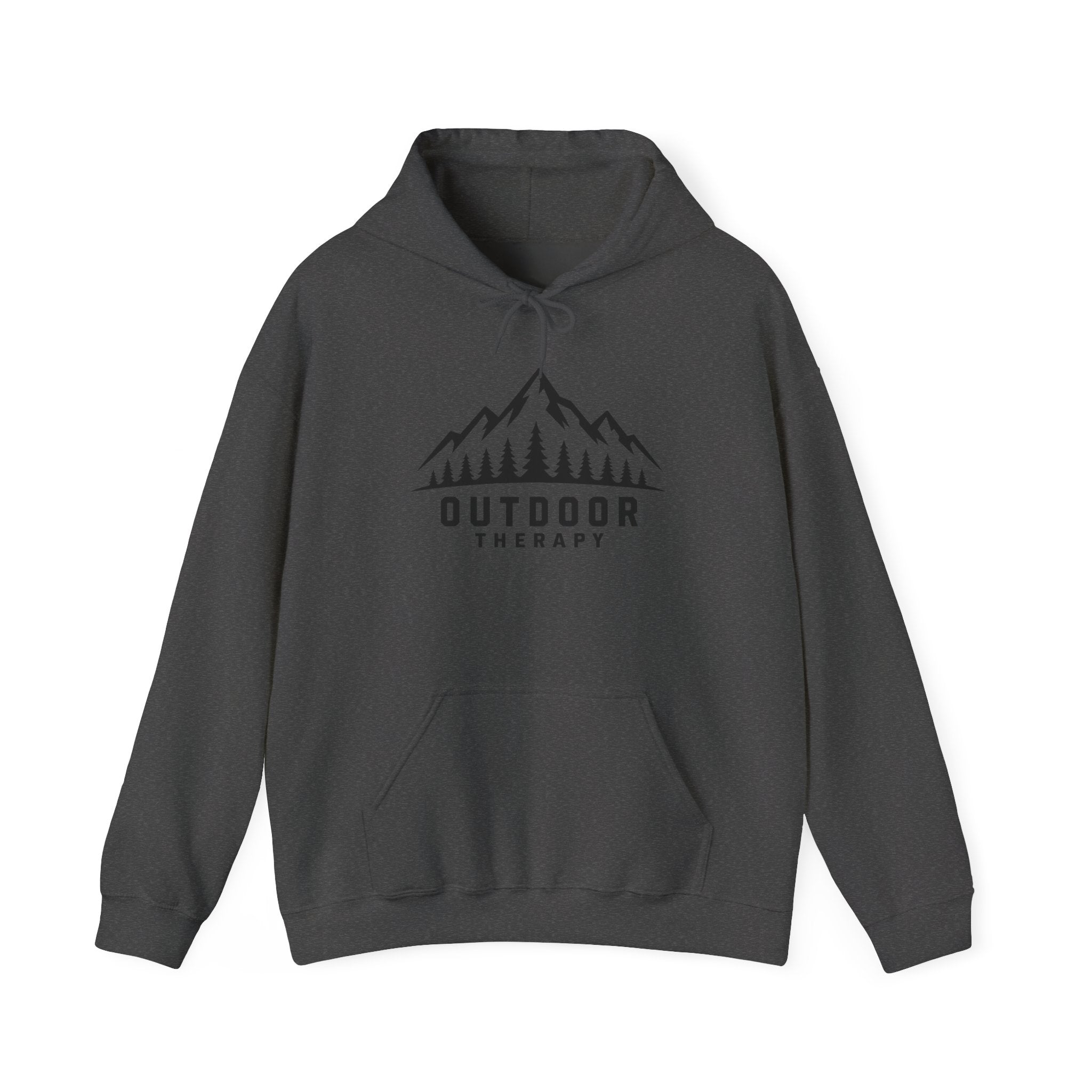 Outdoor Therapy Hoodie — Mountain & Trees Graphic Hooded Sweatshirt